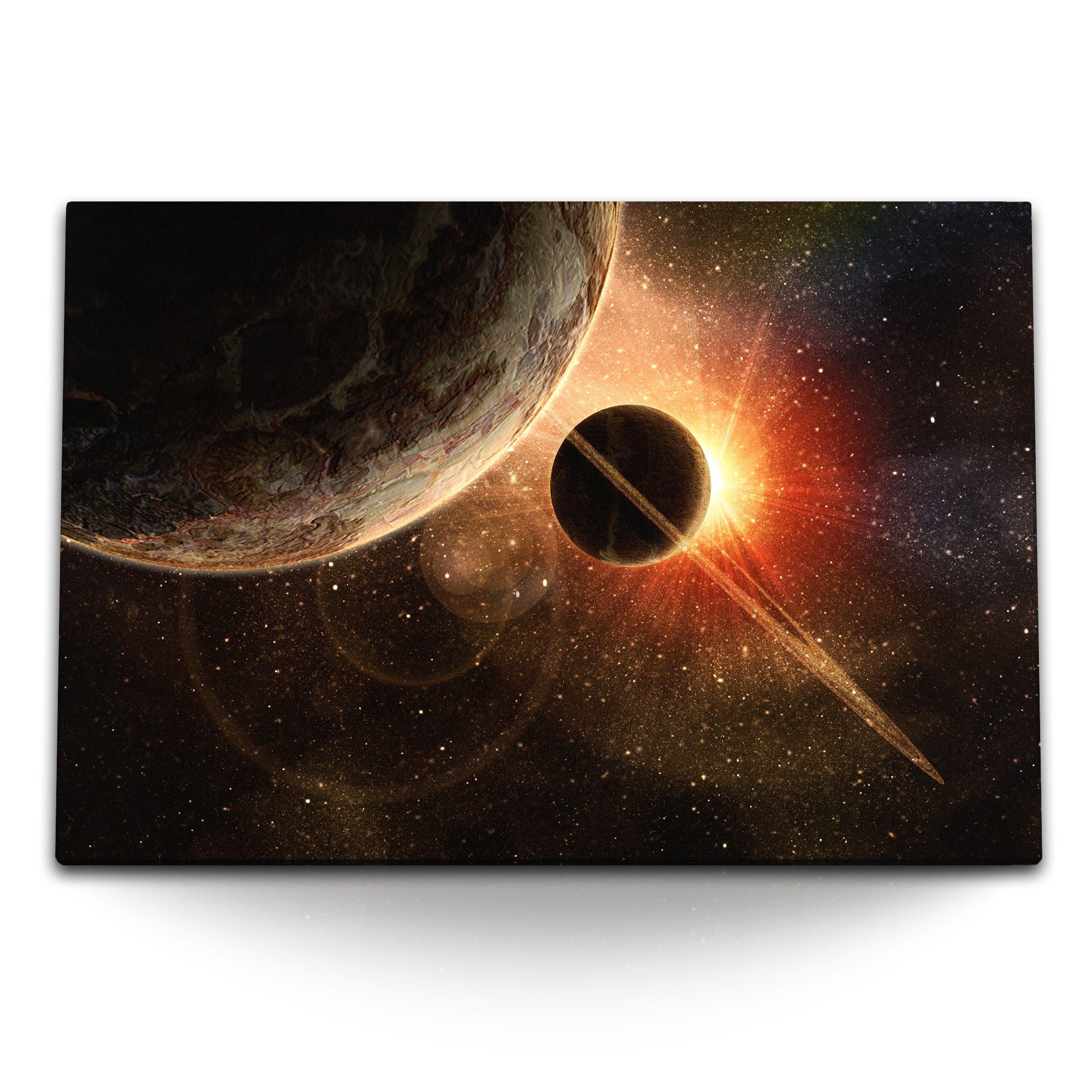 Leinwandbild 120x80cm Wandbild auf Leinwand Planeten Sterne Galaxie Weltraum All Ko