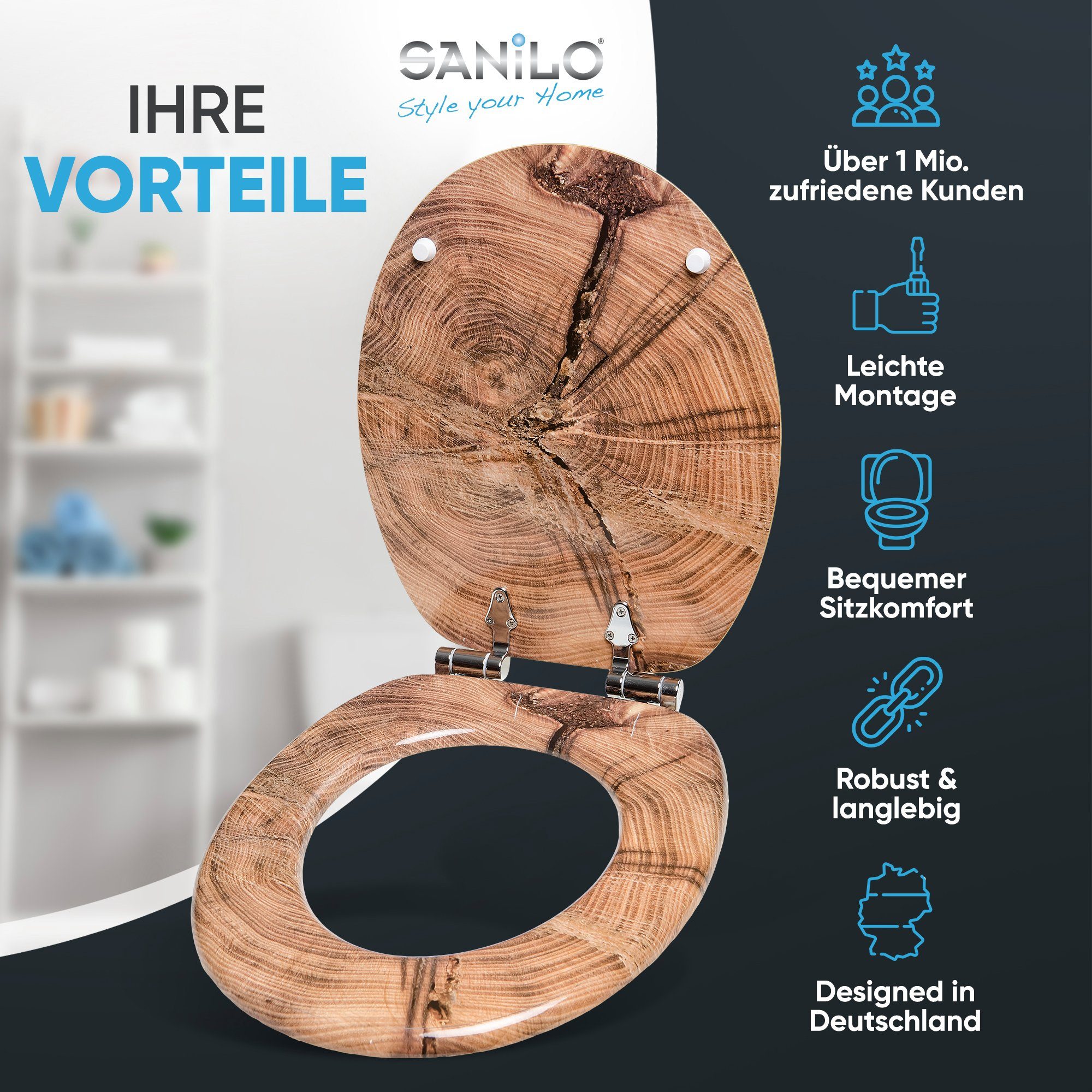 Sanilo WC-Sitz Old Tree, mit Absenkautomatik, hochwertig & modern, universell, leichte Montage