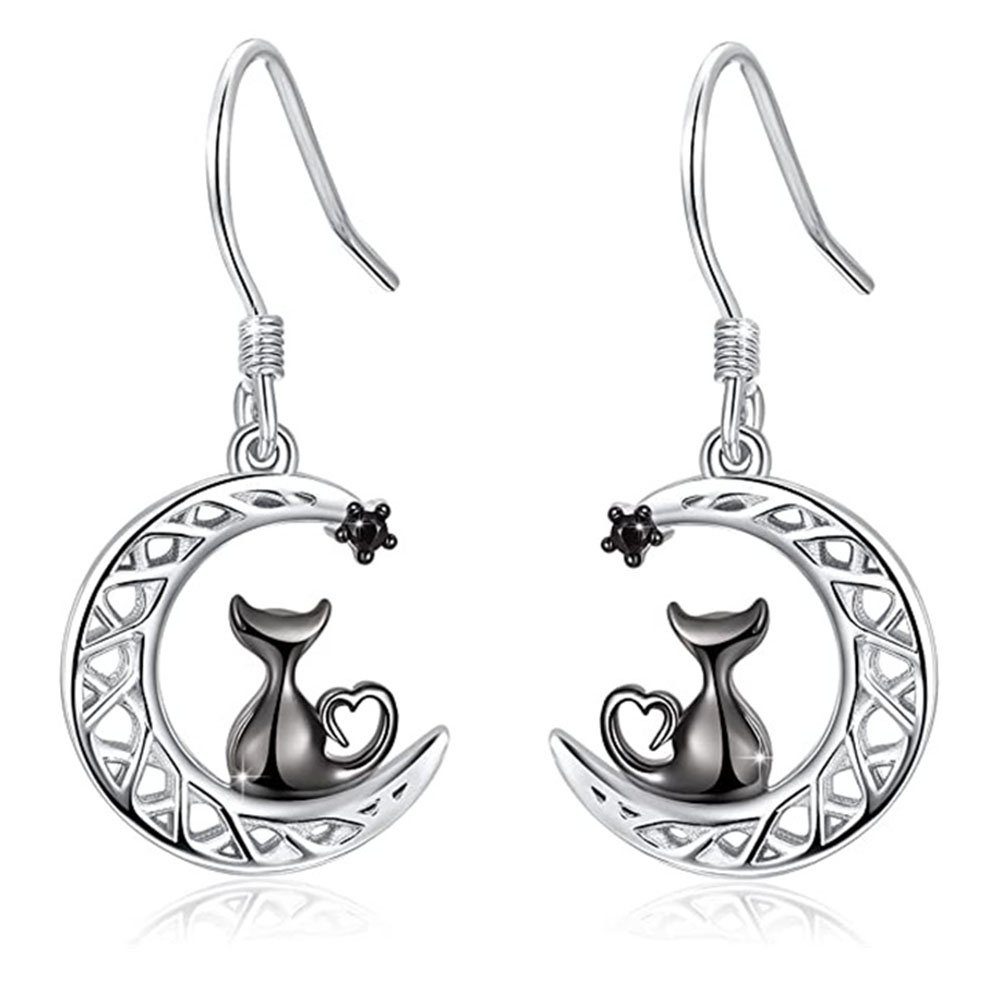 für Schmuck Ohrhänger Paar Damen Hängend und Haiaveng Sterling Geschenke Ohrringe, Ohrringe Mädchen Mond Silber,