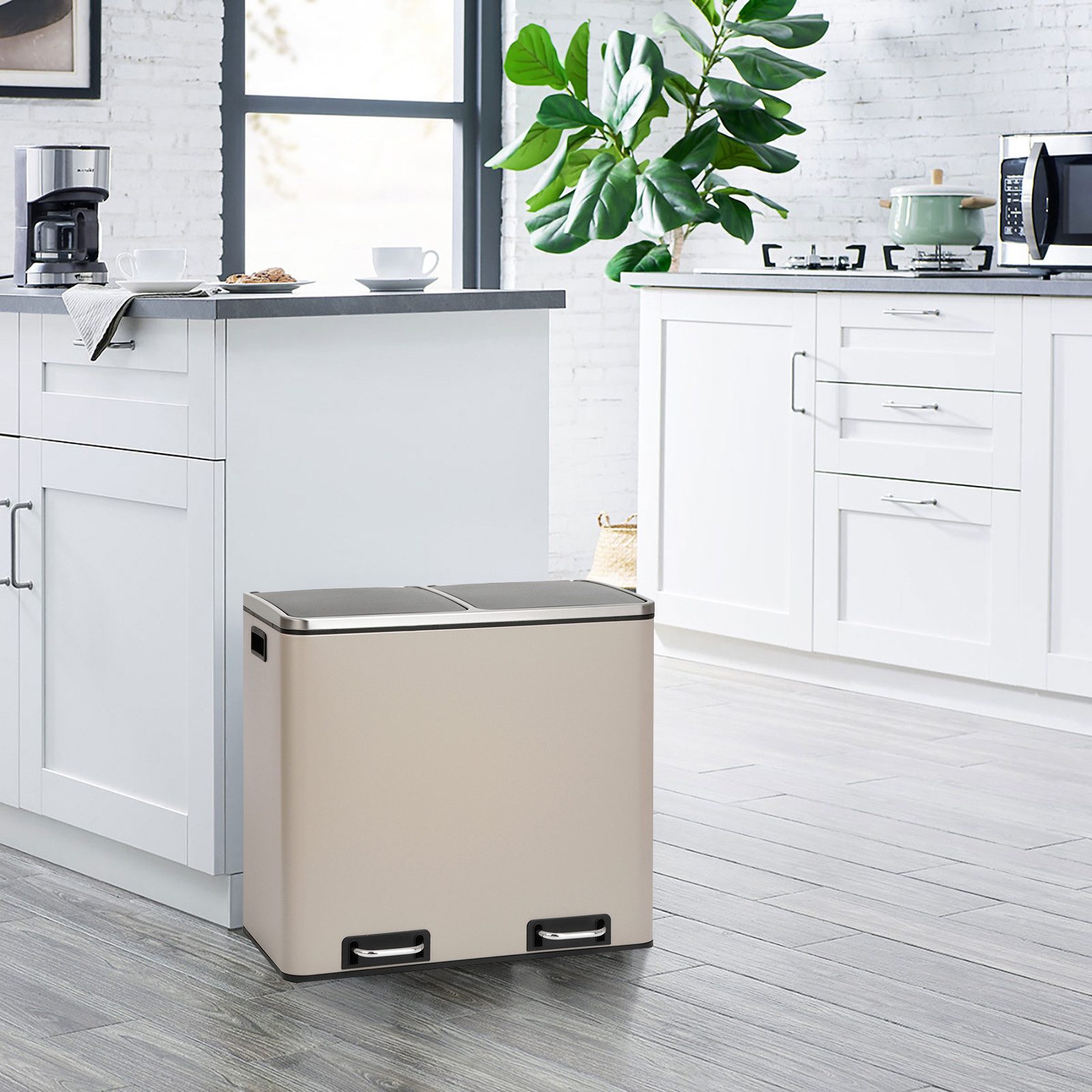 SVITA Mülltrennsystem, TM2X24, 48L (2x24L), Mülltrennsystem, Abfalleimer, Stahl, Taupe