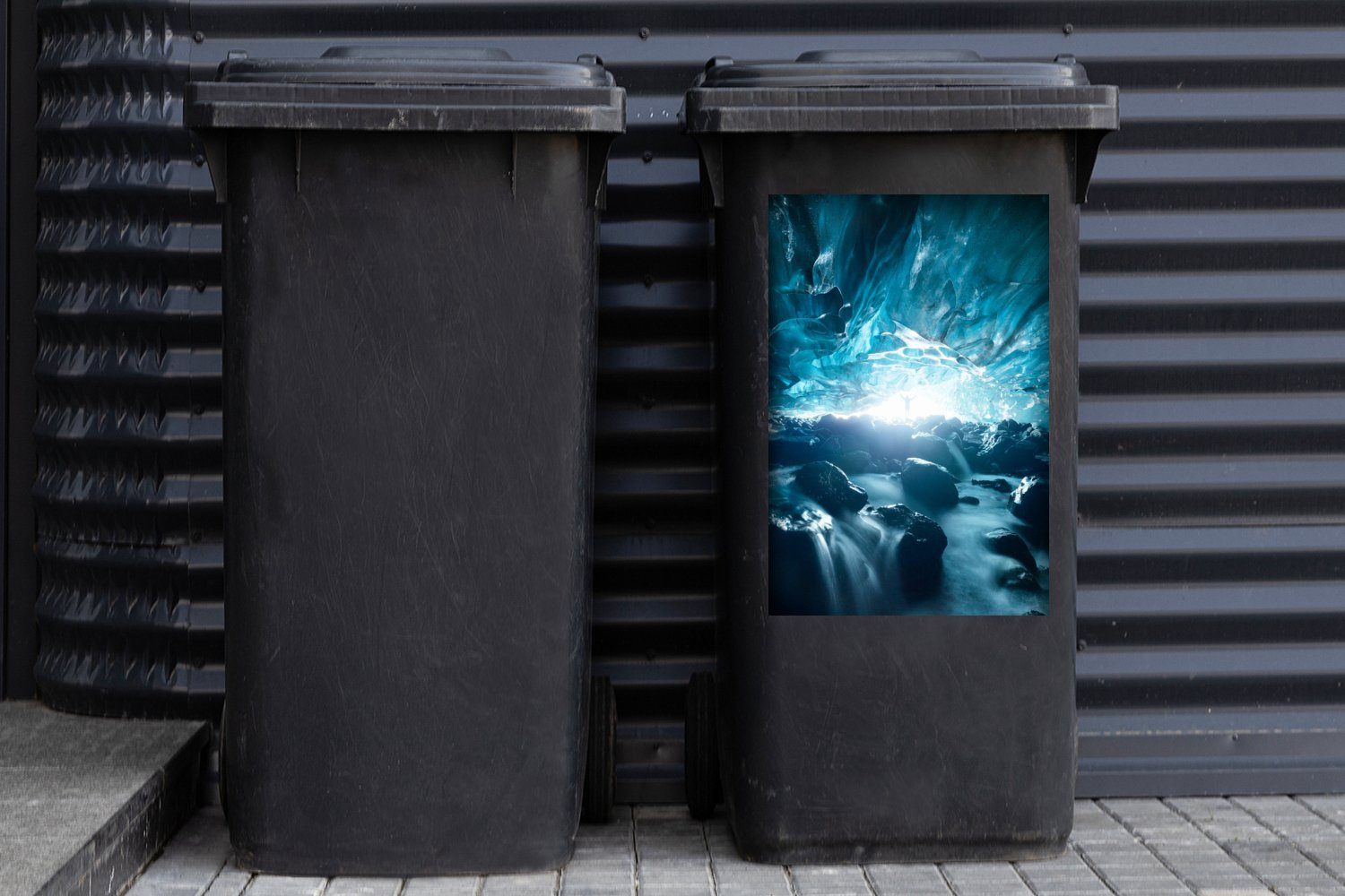 des Mülleimer-aufkleber, Eingang Vatnajökull Sticker, (1 Vulkangestein Eishöhle Container, MuchoWow der Wandsticker Mülltonne, Abfalbehälter am St),