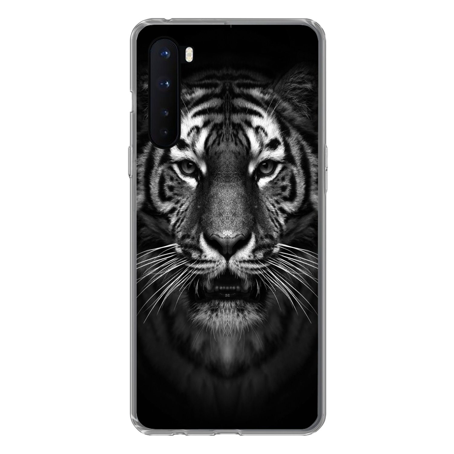 MuchoWow Handyhülle für OnePlus Nord Tiger - Tiere - Schwarz - Weiß - Porträt - Wild, Phone Case, Silikon, Schutzhülle Dünn