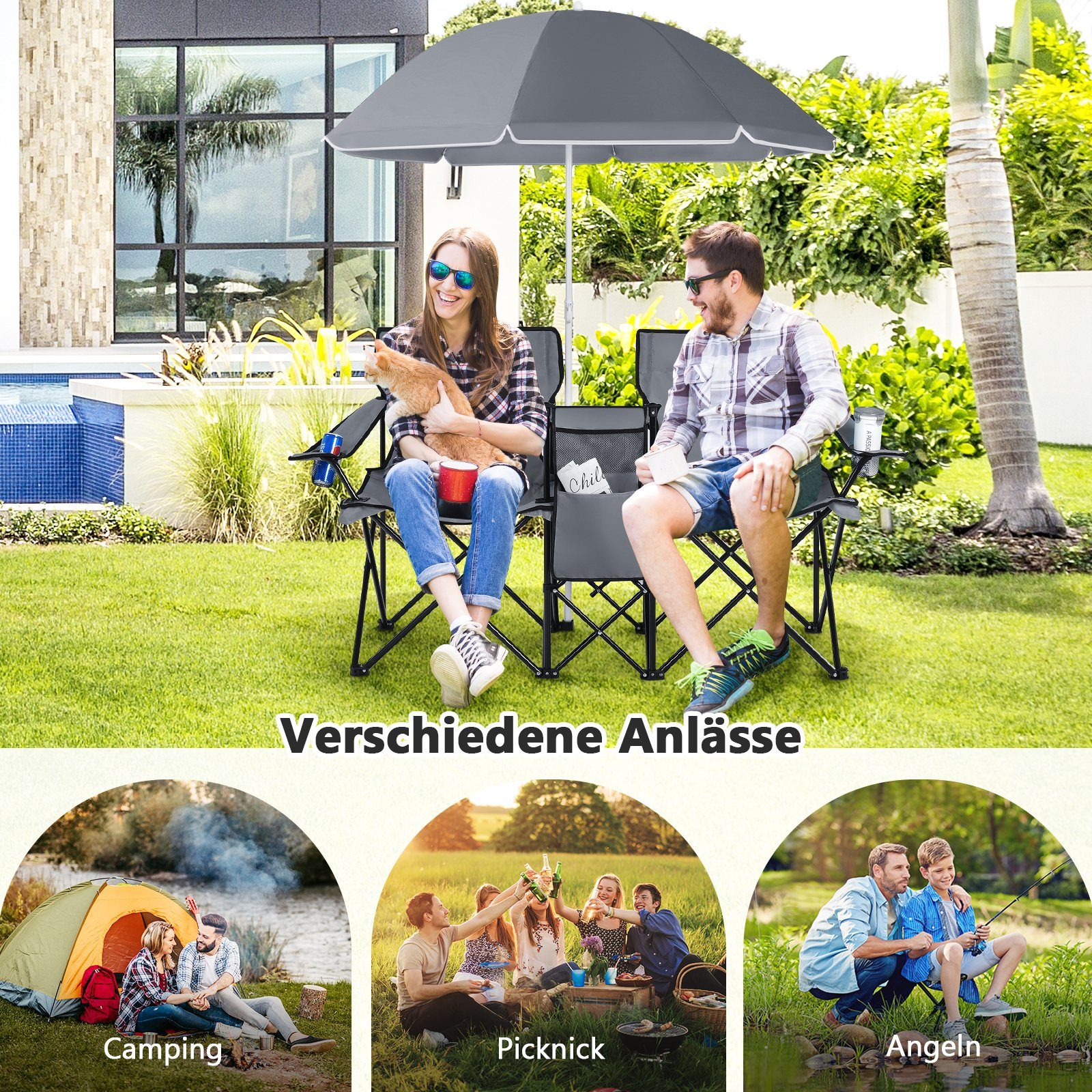 COSTWAY Campingstuhl, mit Sonnenschirm, Getränkehalter & günstig online kaufen