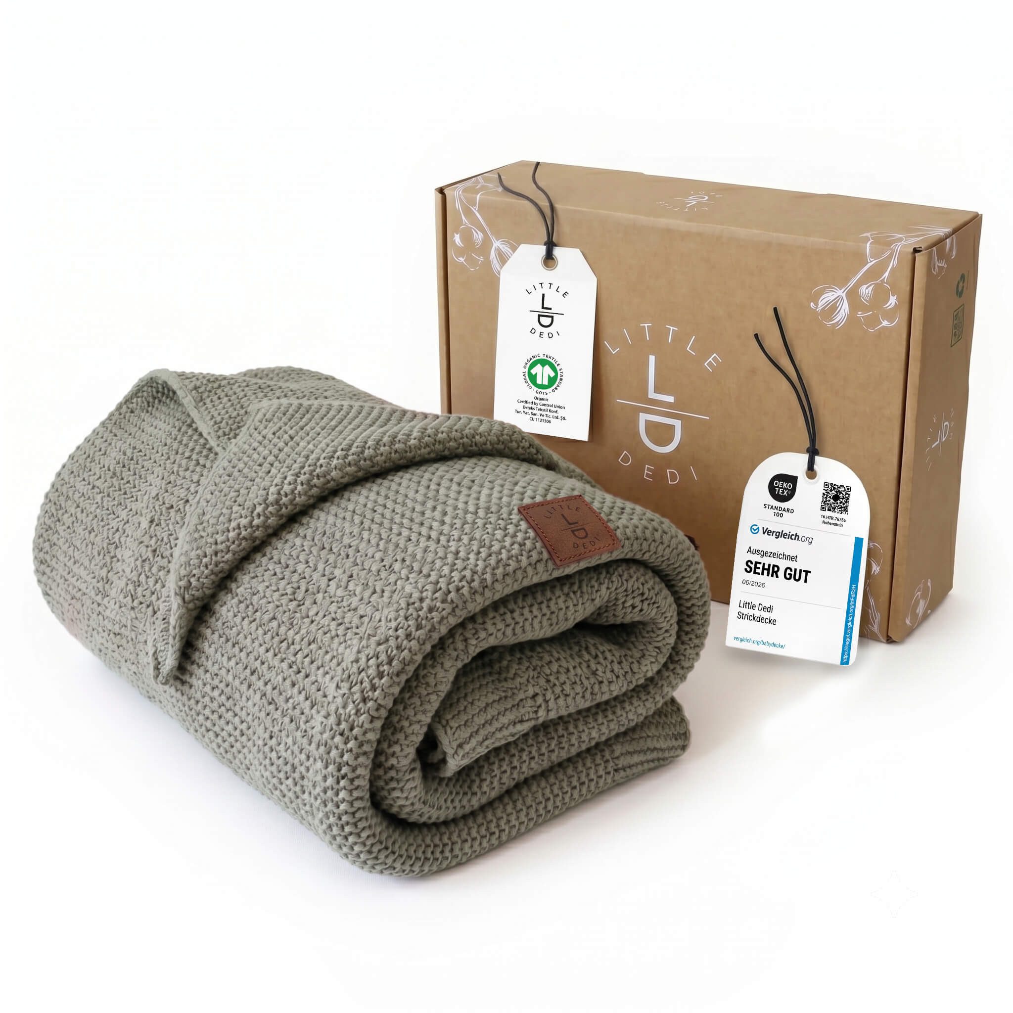 Babydecke Baby Strickdecke, %100 Bio Baumwolle, Atmungsaktiv 80x100cm Dunkelgrün, Little Dedi