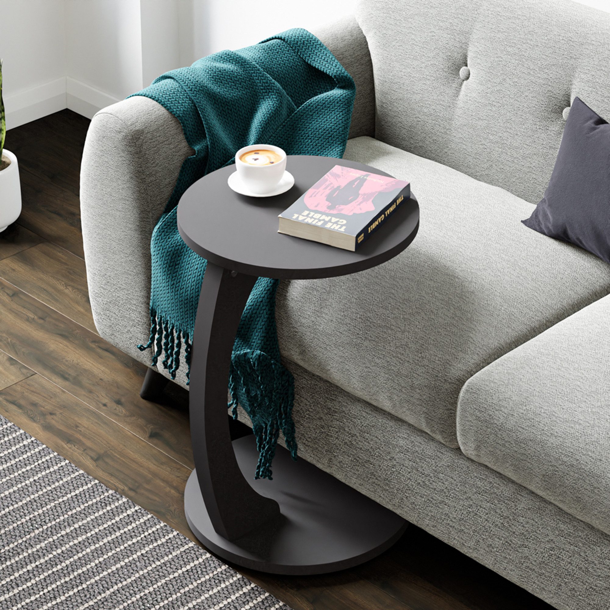 en.casa Beistelltisch, »Holeby« C-Form mit 4 Rollen rund 56 x Ø 38 cm Grau günstig online kaufen