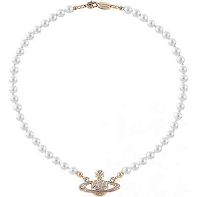 longziming Kette mit Anhänger »Saturn-Perlenkette für Damen, Perlen-Planet-Halskette, kurze runde Faux-Perlenkette, Saturn-Perlenkette, Saturn-Halskette mit Perlenarmband, Brautperlen-Kugelkette (Gold)« (1-tlg)