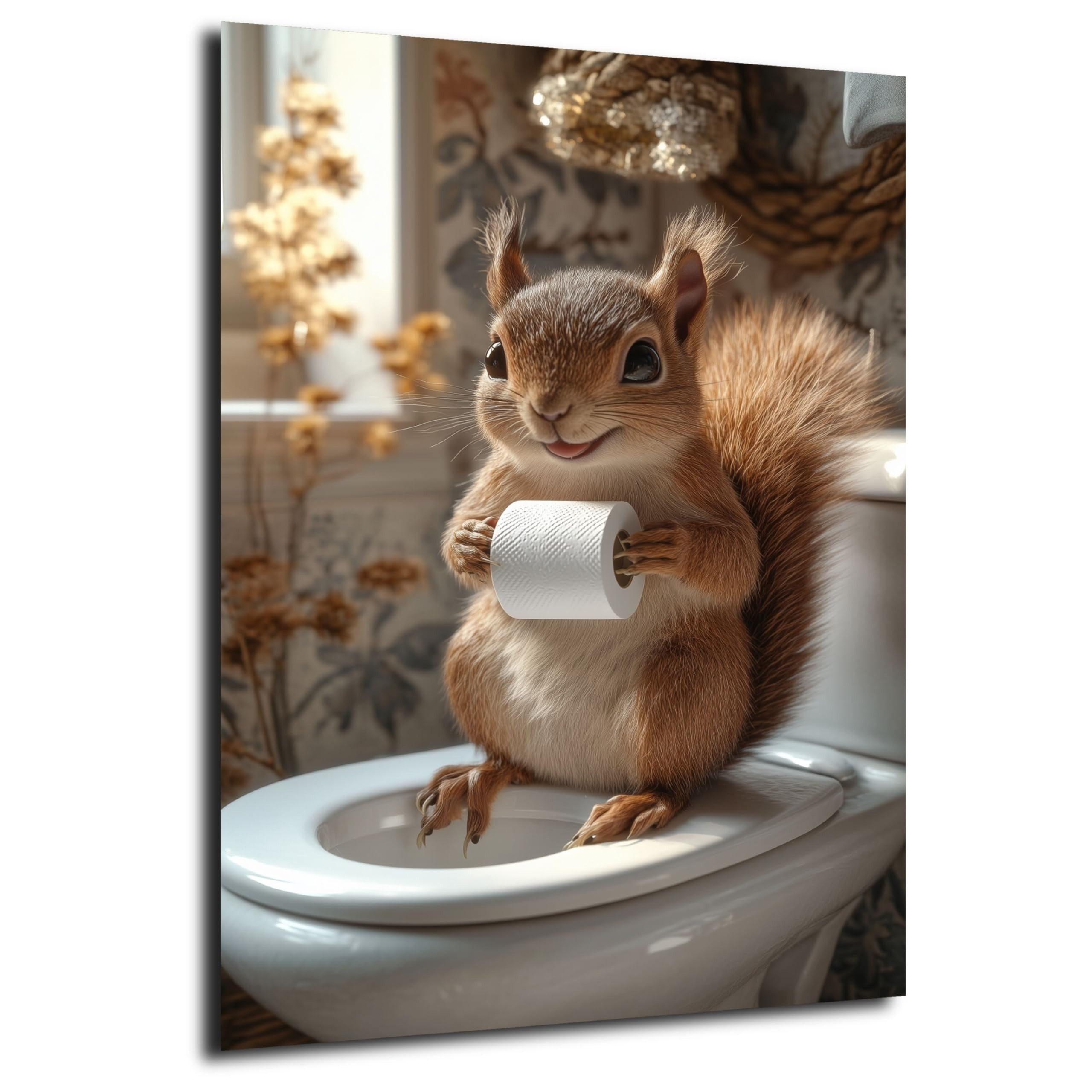 DARO Design Wandbild WC Tiere Bunt Wandbild Wand Deko Bilder Bad Leinwandbild, (Eichhörnchen - Bild klein Badezimmer Gäste-WC Flur Diele Einteilig Hochformat Fotodruck Badezimmer-Humor Bunt), 20x30 cm