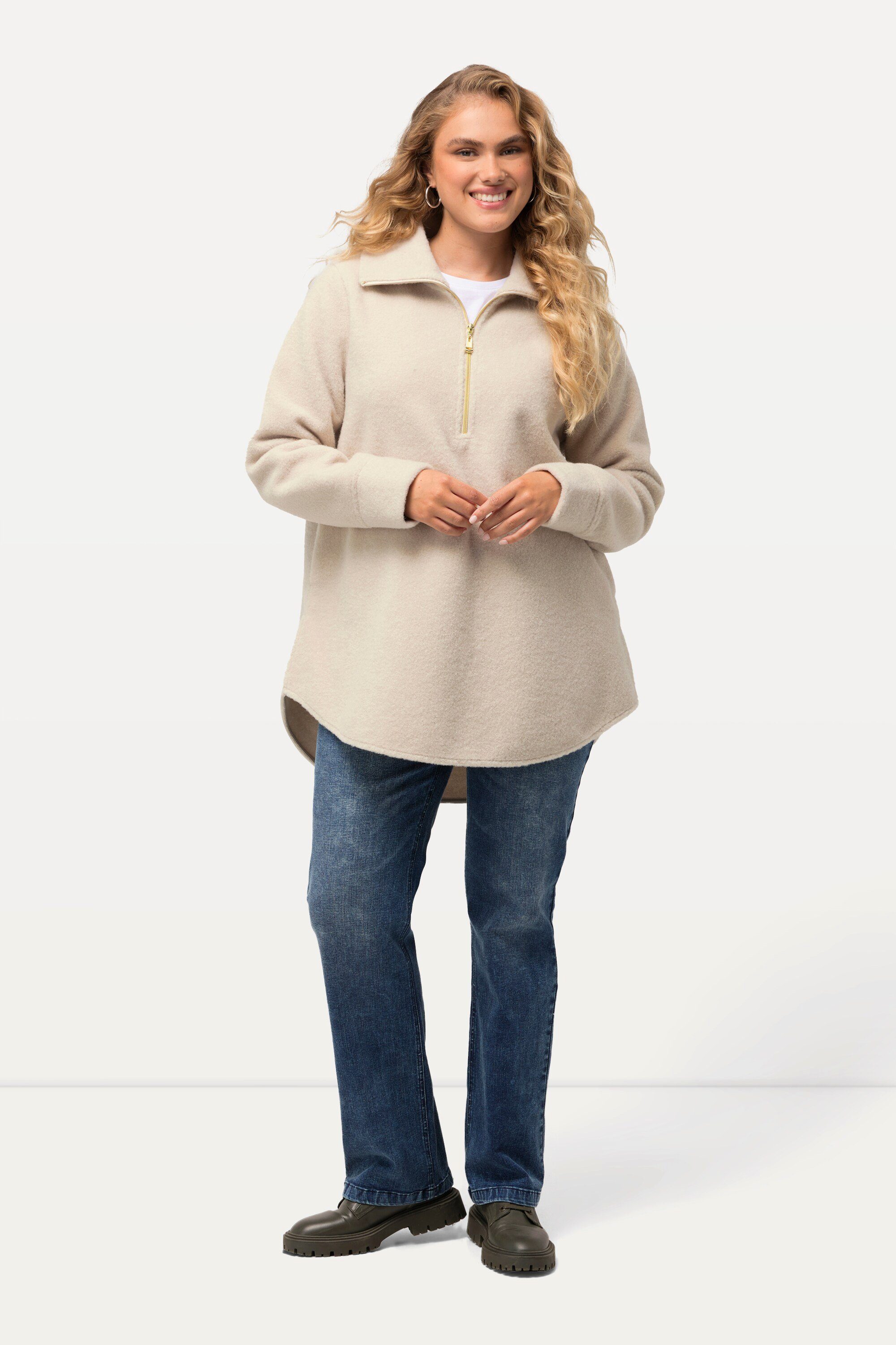 Ulla Popken Sweatshirt Fleeceshirt A-Linie Stehkragen Zipper Langarm