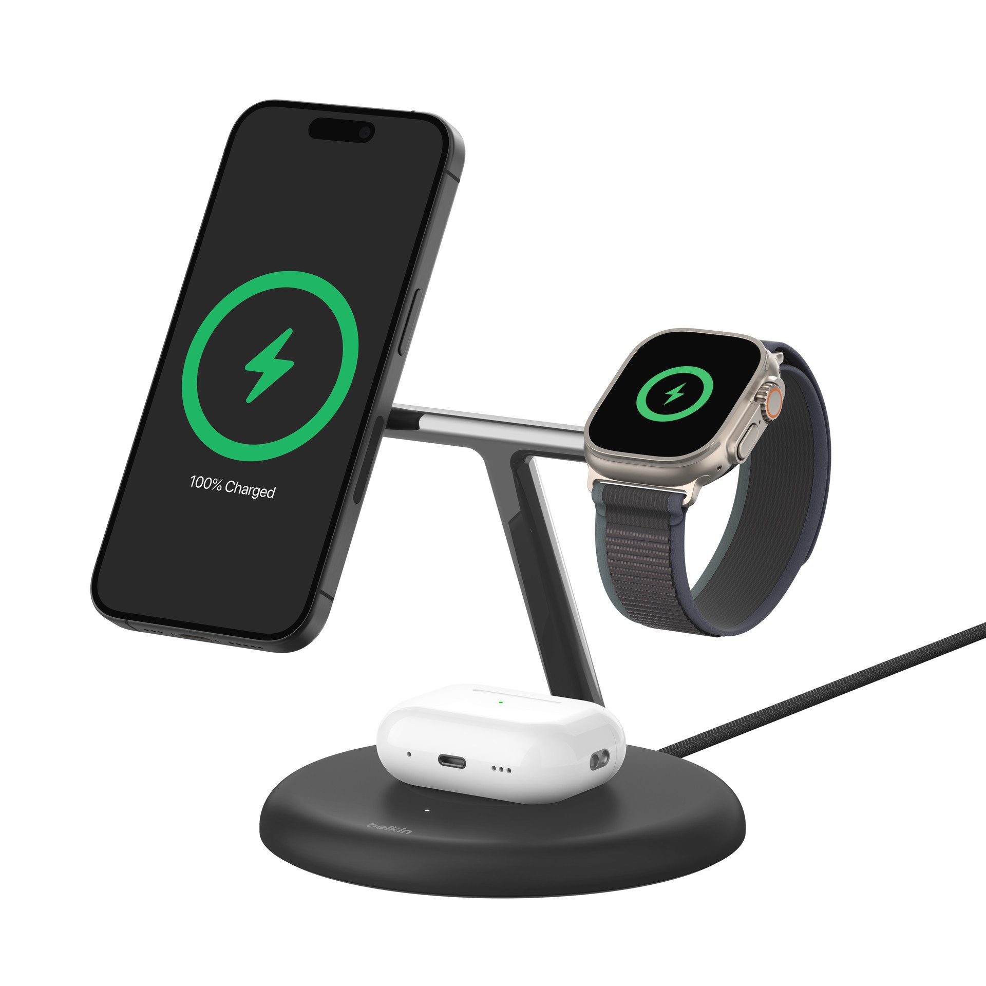 Belkin BoostCharge Pro 3-in-1 Ladestation (iPhone 17/Air/16/15, Pixelsnap, AirPods, Apple Watch) – Bild 4 von 5