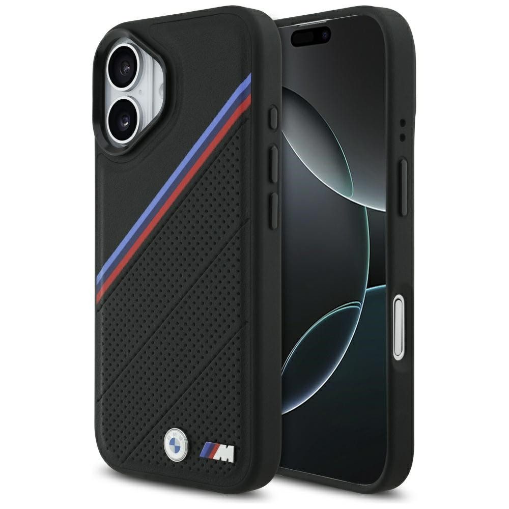 BMW Handyhülle Case iPhone 17 MagSafe Kunstleder schwarz Tricolor Logo Metall 6,3 Zoll, Kantenschutz