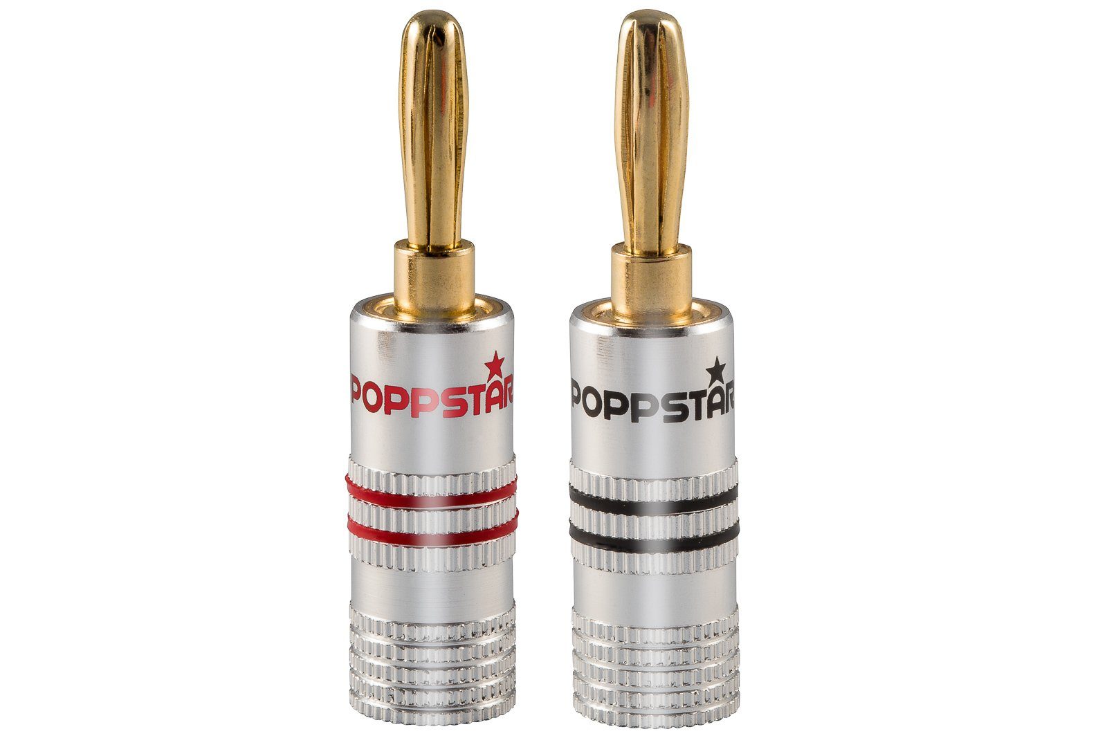 Poppstar High End Bananenstecker für Lautsprecherkabel (bis 6 mm)  Audio-Adapter, für Lautsprecher, AV Receiver (Kontakte vergoldet, 1  schwarz, 1 rot)