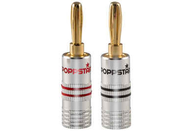 Poppstar High End Bananenstecker für Lautsprecherkabel (bis 6 mm) Audio-Adapter, für Lautsprecher, AV Receiver (Kontakte vergoldet, 1 schwarz, 1 rot)