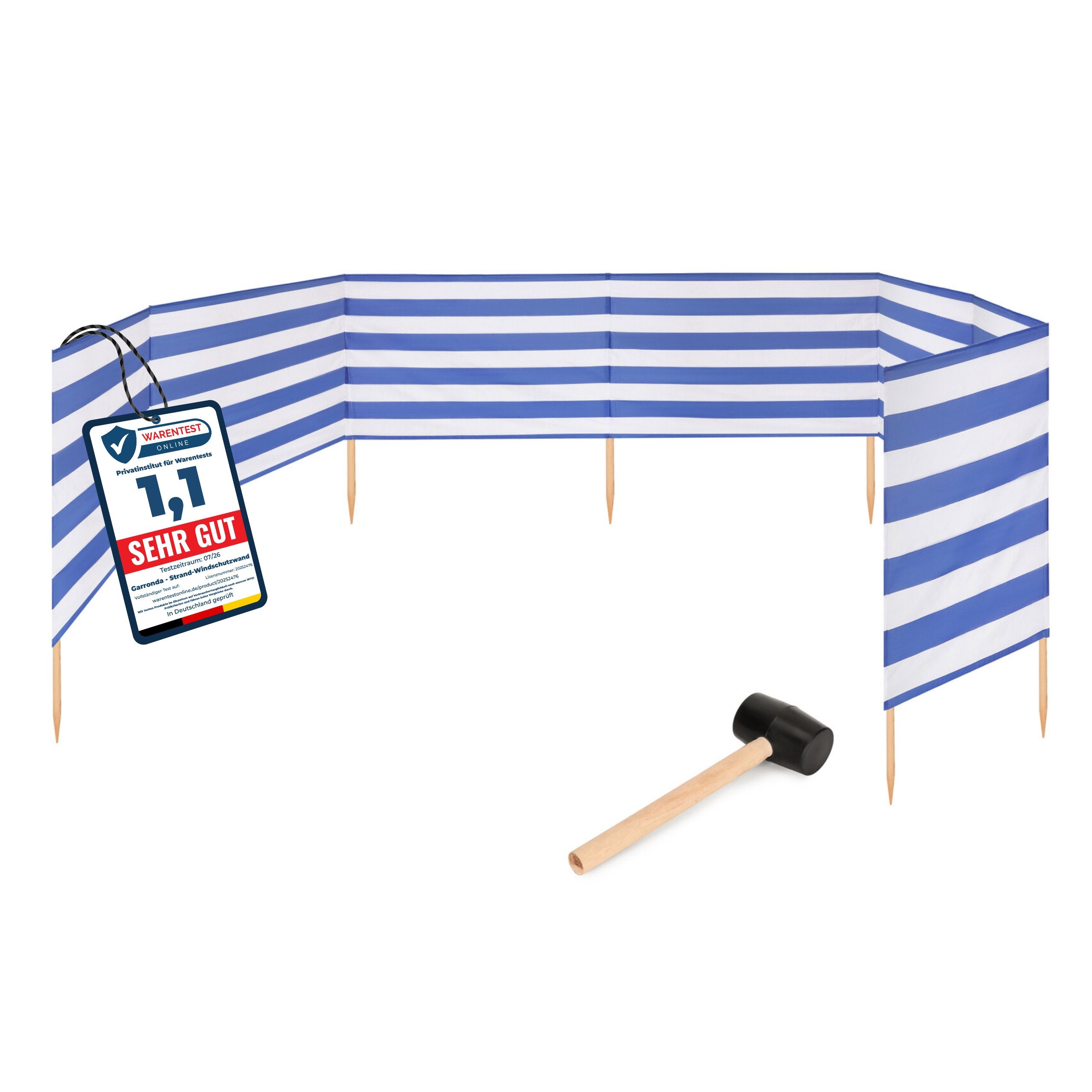 Garronda Windschutz Strand Sichtschutz 10m lang mit Gummihammer Garten Meer GAEX001