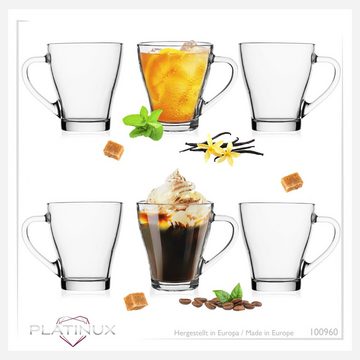 PLATINUX Latte-Macchiato-Glas Kaffeegläser mit Griff, Glas, Set 6-Teilig 320ml (max. 420ml) Latte Macchiato Teeglas Cappuccino