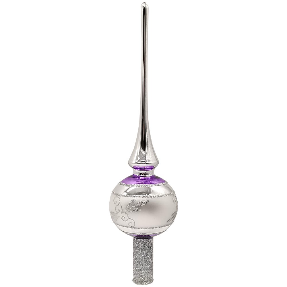 Schatzhauser Christbaumspitze Spitze silber/lila Ø 7cm/ 28cm (1-tlg), mundgeblasen, handbemalt