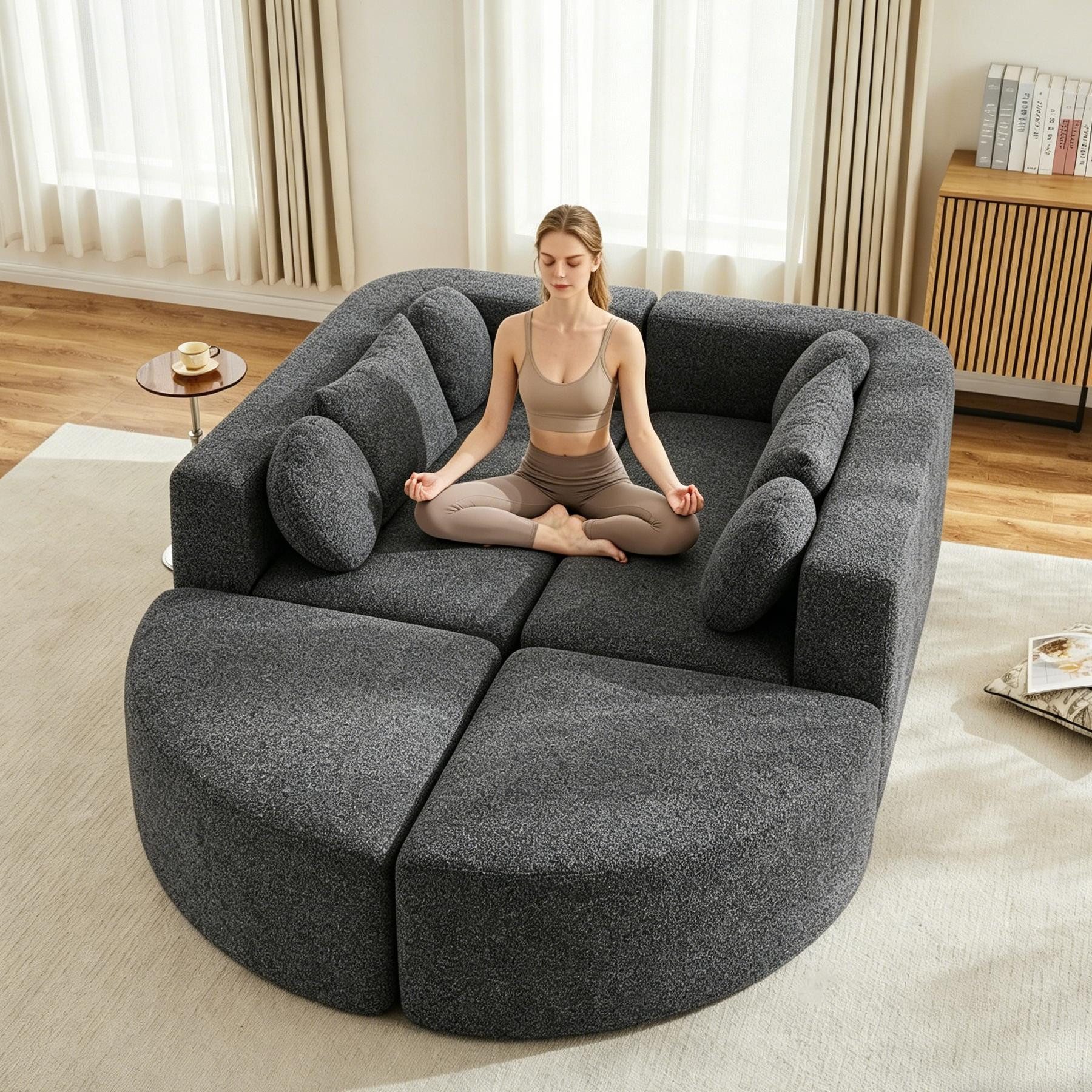 Fine Life Pro Sofa Schlafcouch, modular, Cloud, Chenille, Schwarz, 292x165x68 cm, Schlaffunktion, ohne Montage