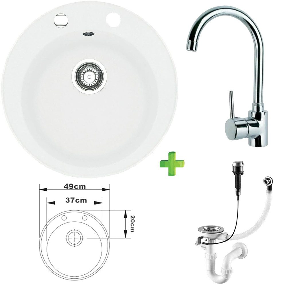 Faizee Home Granitspüle Vela Ø 49cm verschiedene Farben wahlweise mit o. oh günstig online kaufen