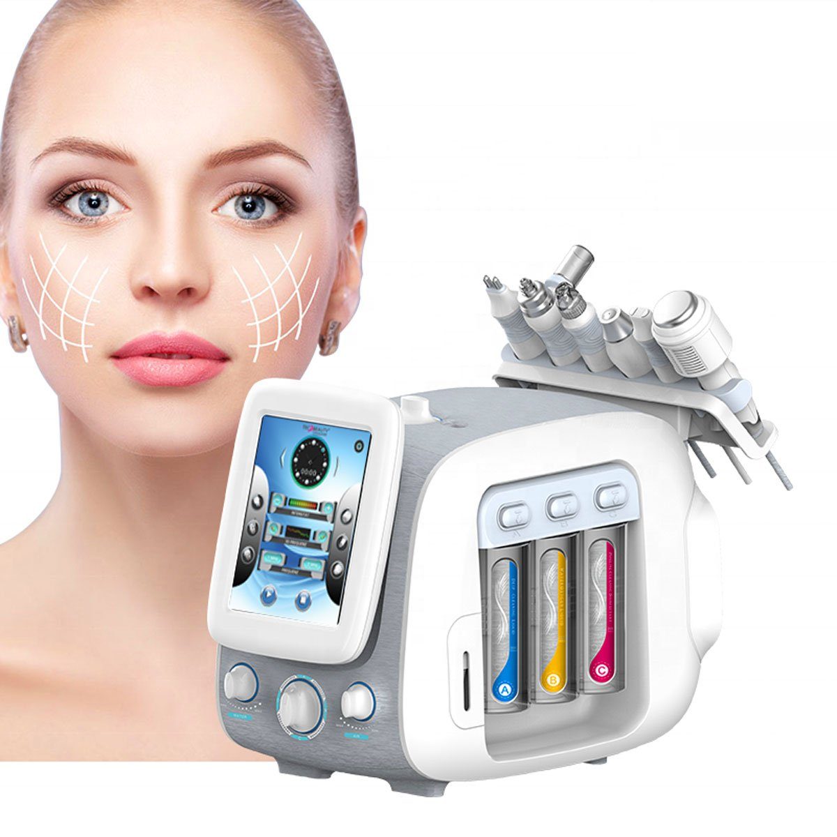 Tec2Beauty Beauty-Multigerät Hydrodermabrasion - Mesotherapie und Radiofrequenz (RF) Studiogerät, 6-tlg.