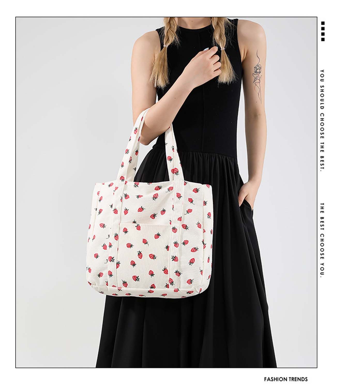 Zaewry Schultertasche Cord-Tragetasche, Süße Erdbeer-tragetaschen Für Damen