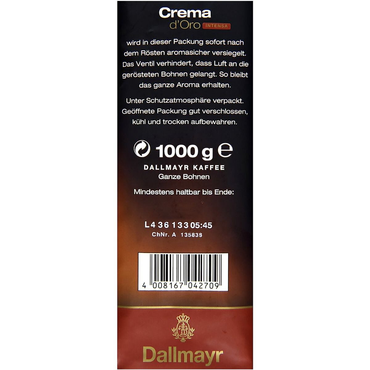 DALLMAYR Kaffee Crema d'Oro Intensa, 1000 g, ganze Bohnen