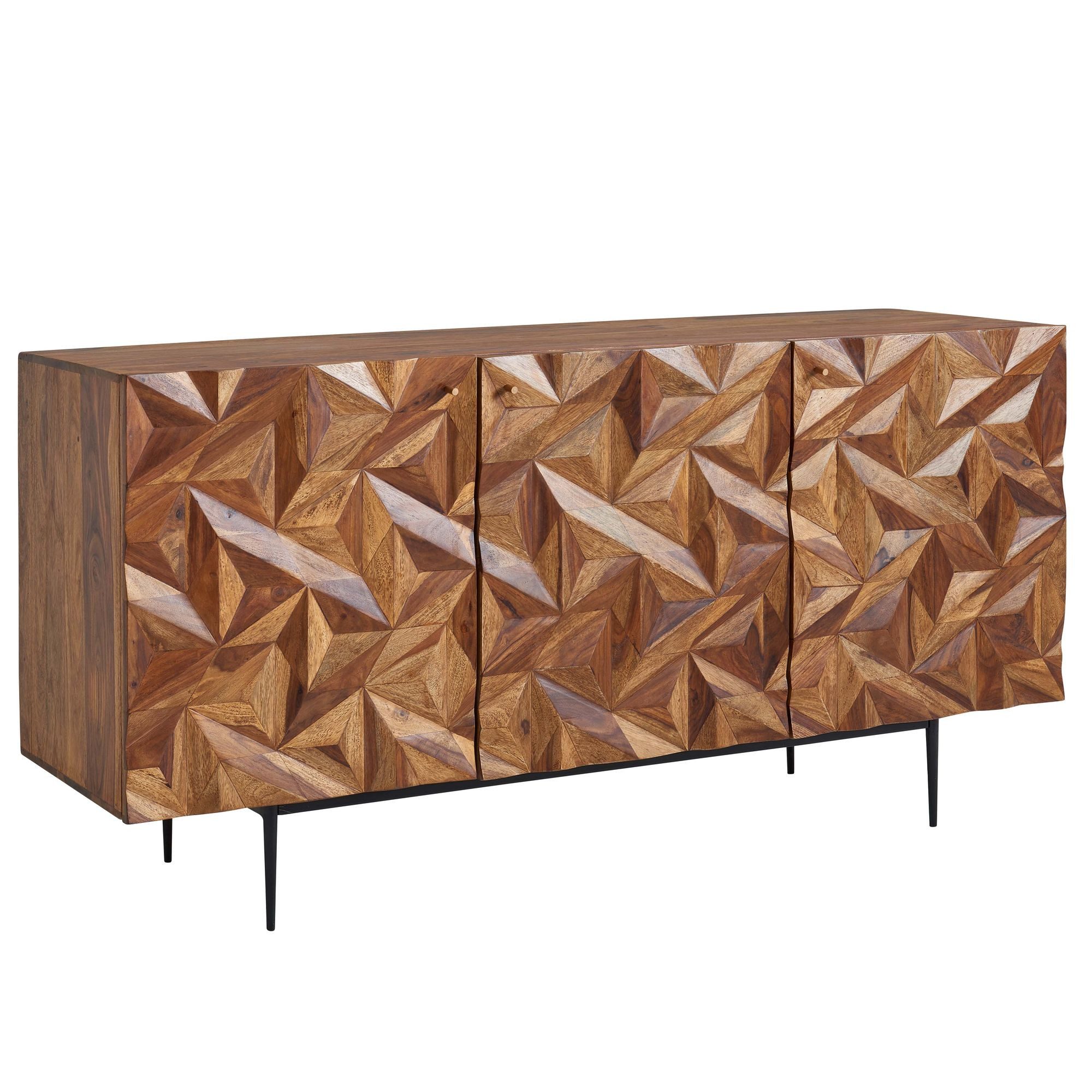 Wohnling Sideboard WL6.562 (144x72x47 cm Sheesham Massivholz, Anrichte Modern), Kommodenschrank Wohnzimmer, Kommode mit Türen