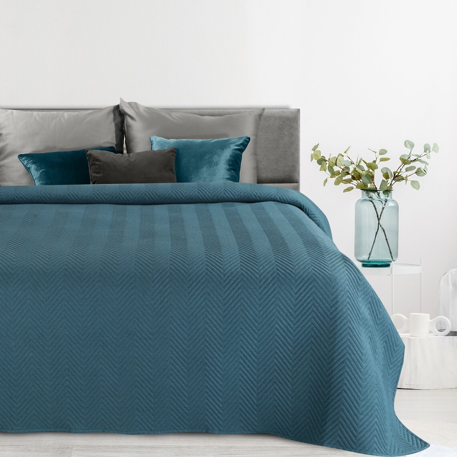 Eurofirany Tagesdecke LEINOPTIK, Karomuster Steppung Doppelbett günstig online kaufen