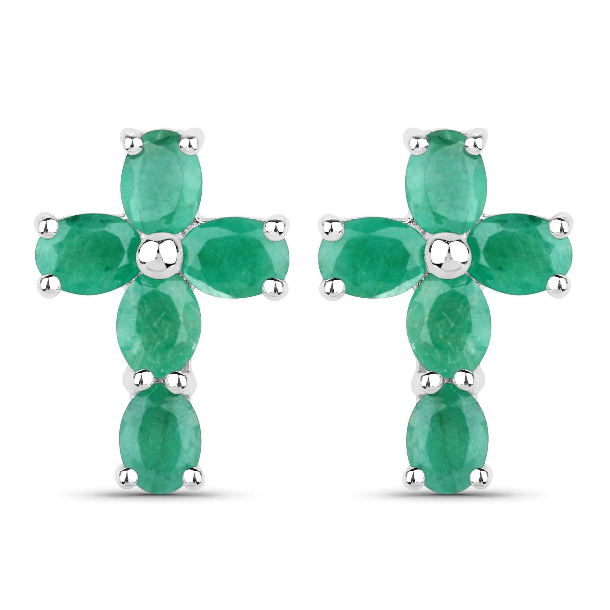 Vira Jewels Paar Ohrstecker 925-Sterling Silber rhodiniert Glänzend Smaragd grün