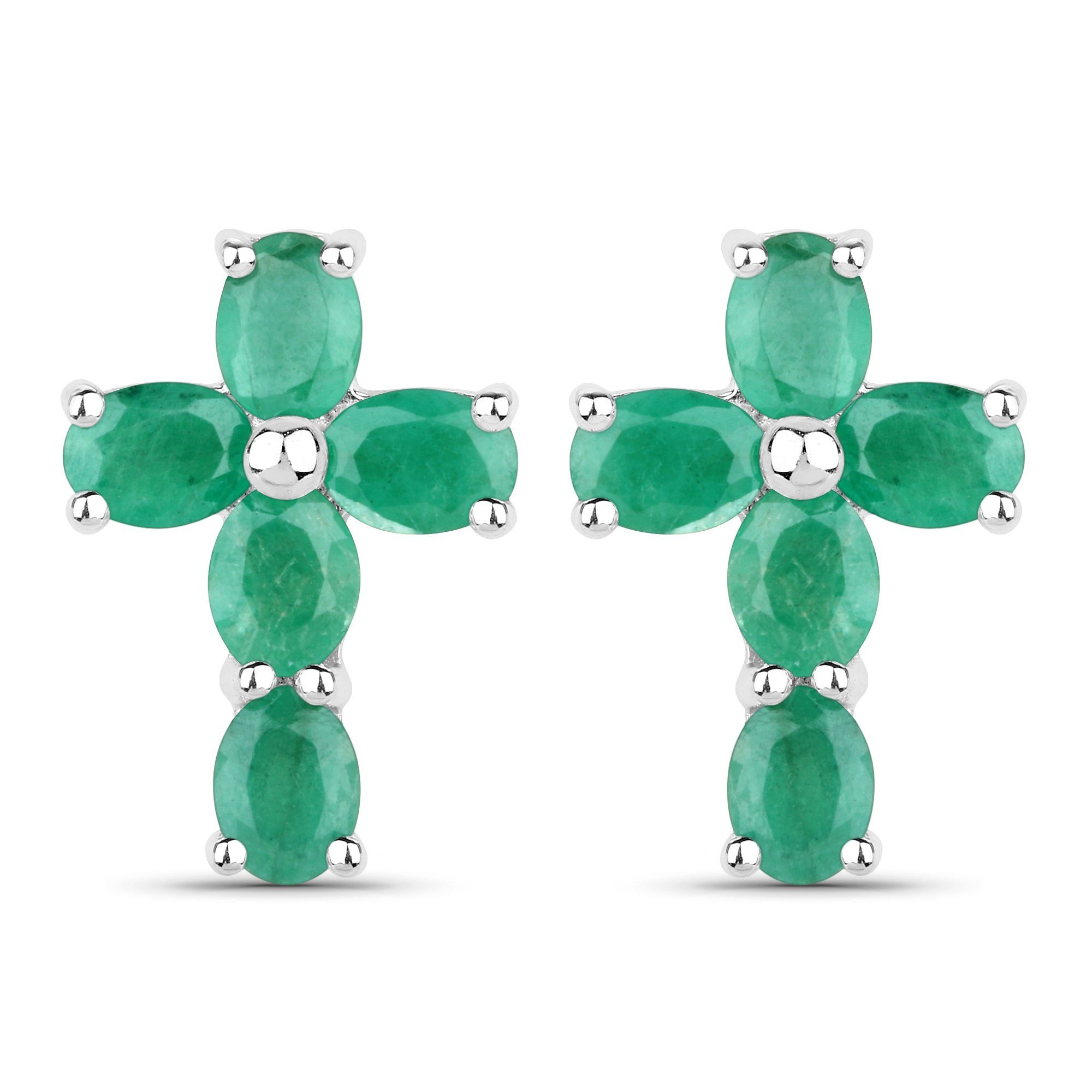 Vira Jewels Paar Ohrstecker Silber 925 rhodiniert Kreuz-Motiv mit echten Smaragd-Steinen
