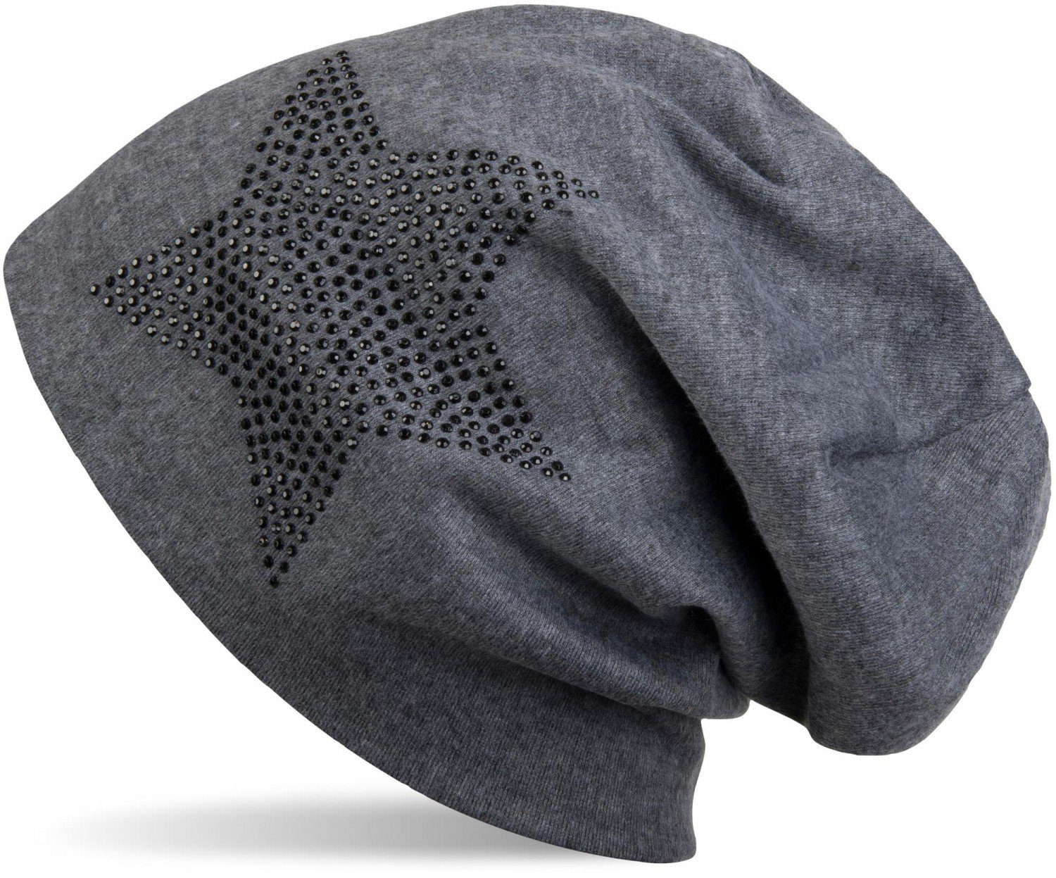 styleBREAKER Beanie (1-St) Beanie / Strass mit Mütze Schwarz Warme Grau Stern meliert