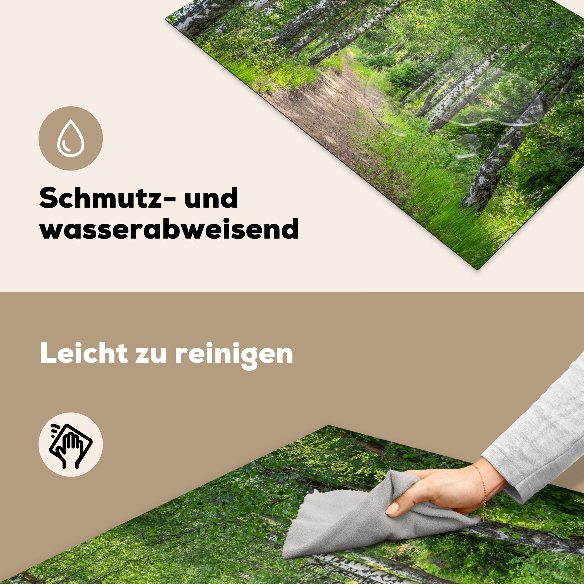 Induktionskochfeld (1 - - Schutz Ceranfeldabdeckung MuchoWow Herdblende-/Abdeckplatte tlg), cm, küche, 81x52 Bäume für Birke, Vinyl, Wald die