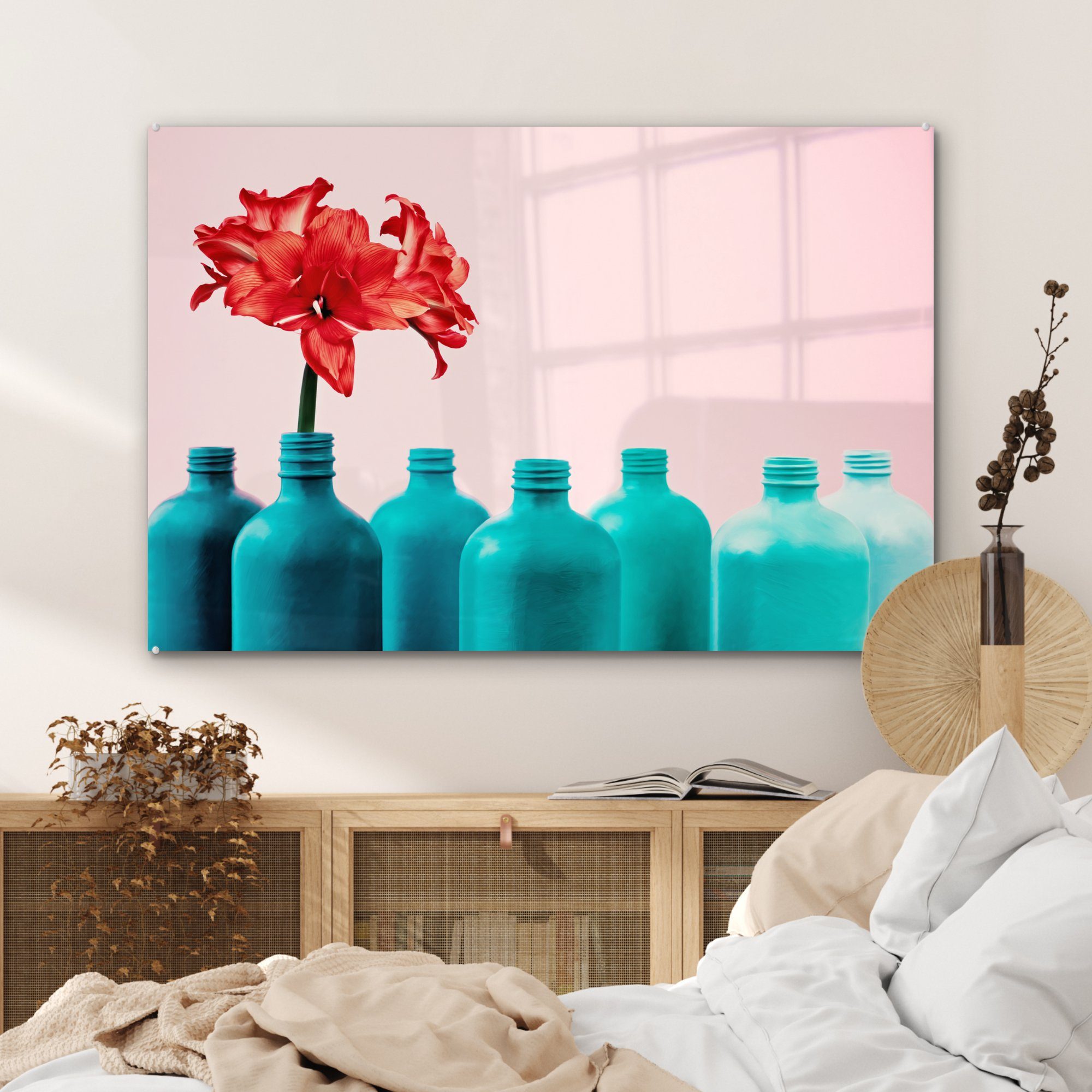 MuchoWow Wohnzimmer Schlafzimmer der Flasche, St), (1 Acrylglasbilder Acrylglasbild Wiederverwendung & blauen