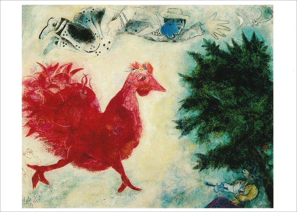 Kunstkarte rote Marc Chagall Hahn" "Der Postkarte