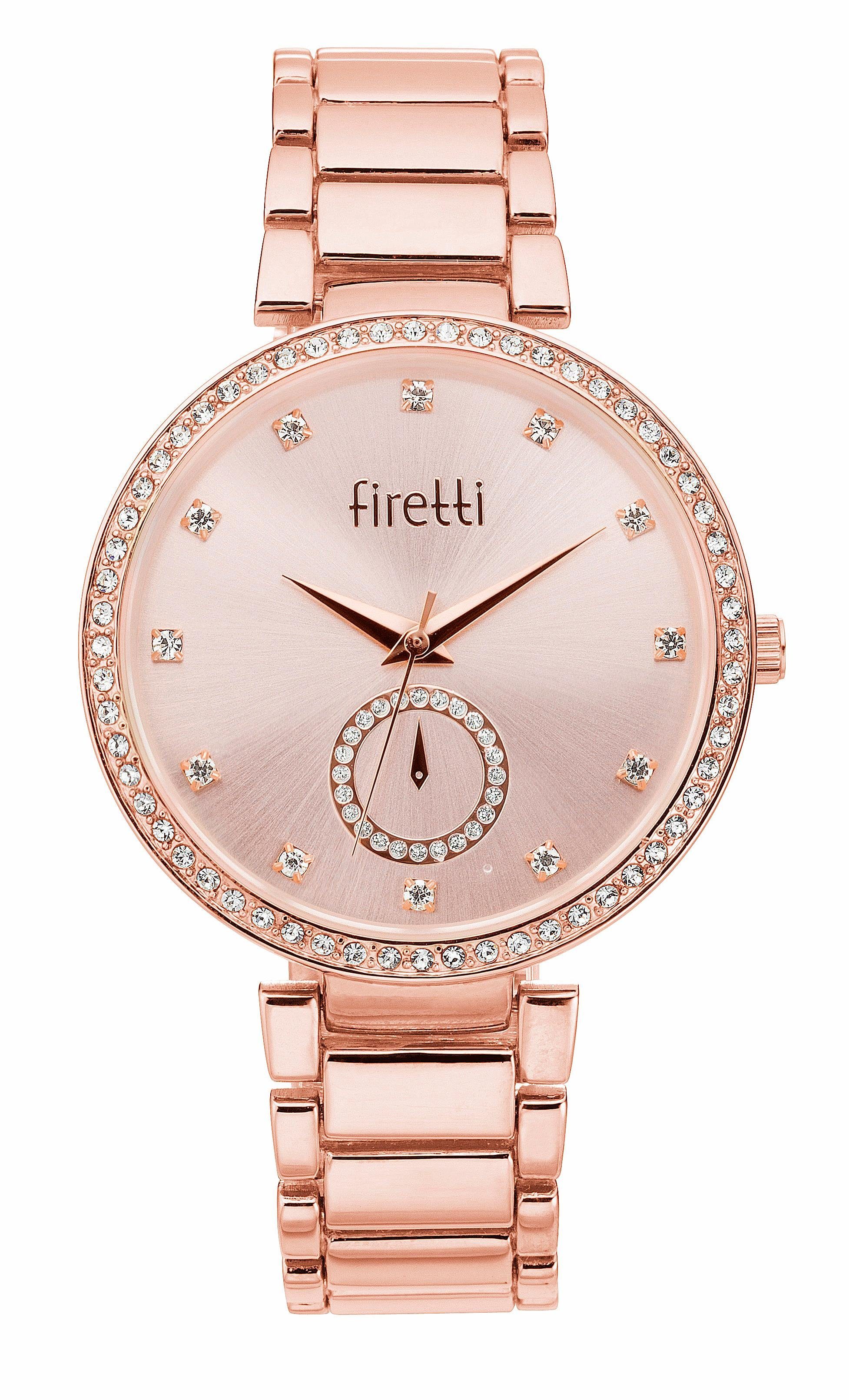 Firetti Quarzuhr Spectrum Lumina Rosé Blush, (Set, 4-tlg., inkl. Ohrstecker und Kette mit Anhänger), Armbanduhr, Damenuhr, Glitzersteine, Geschenkset