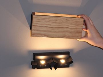 meineWunschleuchte LED Wandleuchte, LED fest integriert, Warmweiß, 2er SET exklusive Holz-Lampen 23cm, indirekte Wand-Beleuchtung innen