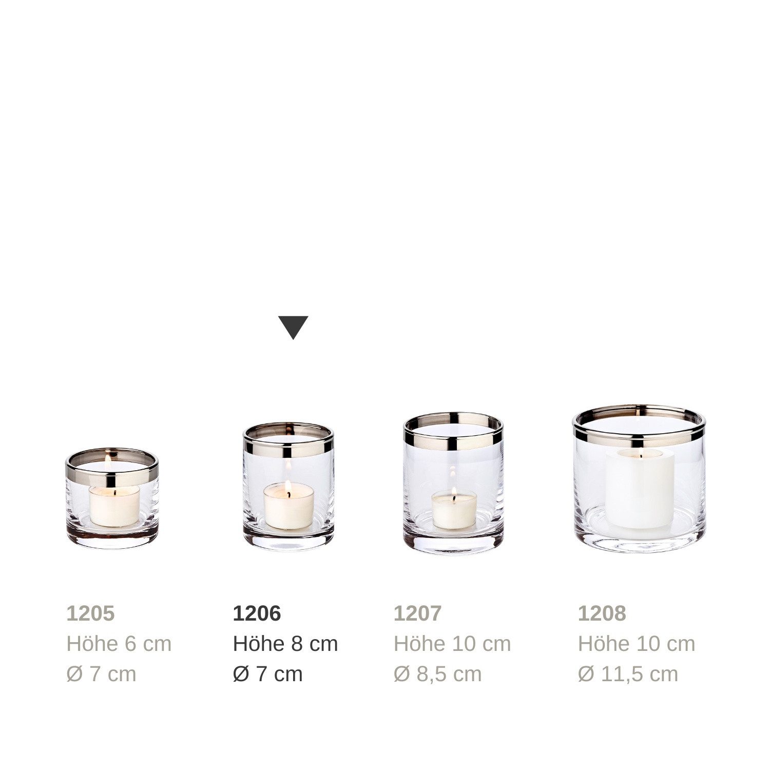 EDZARD Windlicht Molly, Höhe 8 cm, Ø 7 cm, Kristallglas mit Platinrand, für Stumpenkerzen