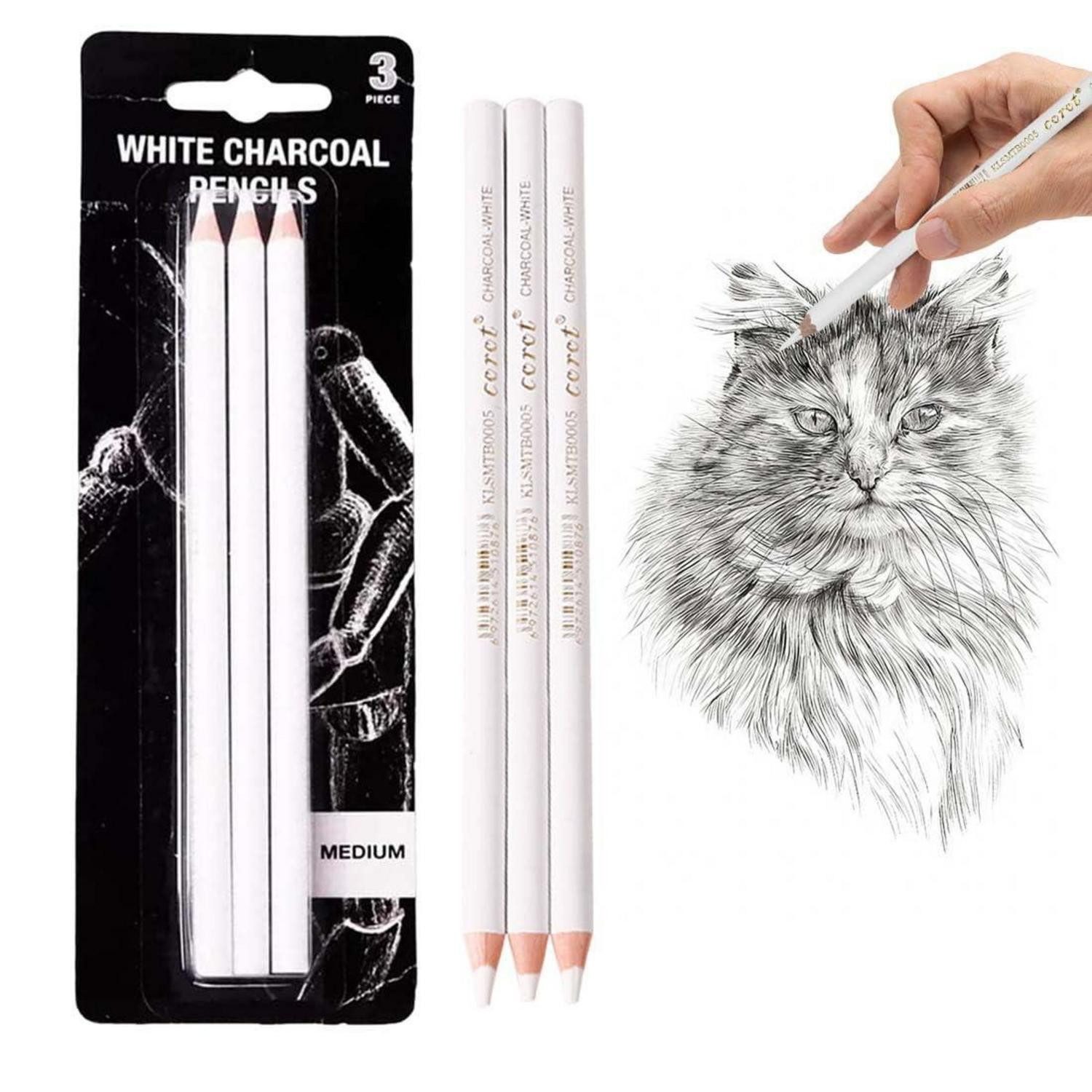LuxusKollektion Kohlestift Pastellstifte 3er Set Weiß Kohle Zeichenstifte