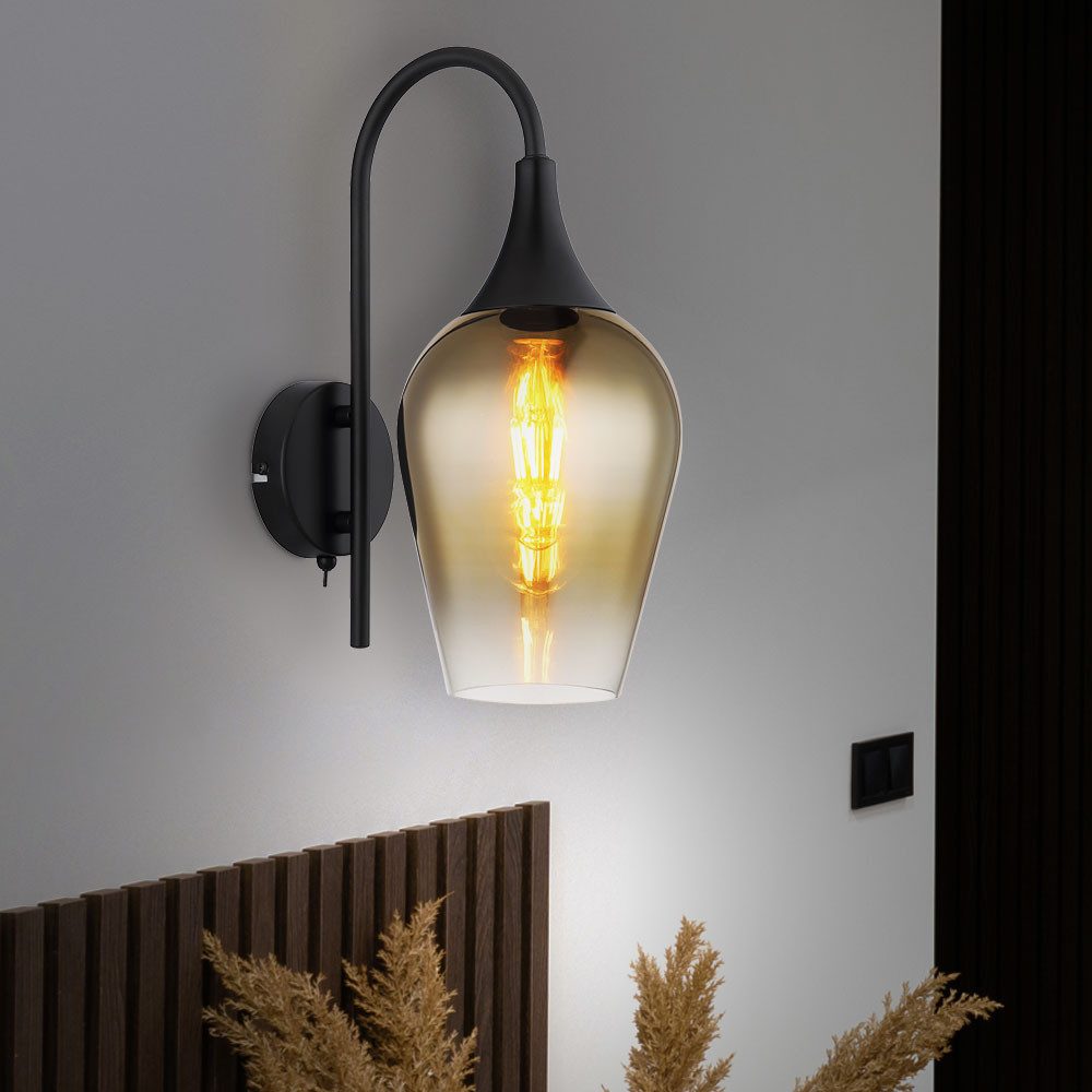 GLOBO LIGHTING Wandleuchte, Leuchtmittel nicht inklusive, Wandlampe Wandleuchte Flurlampe Glas gold Wohnzimmerlampe schwarz H 36
