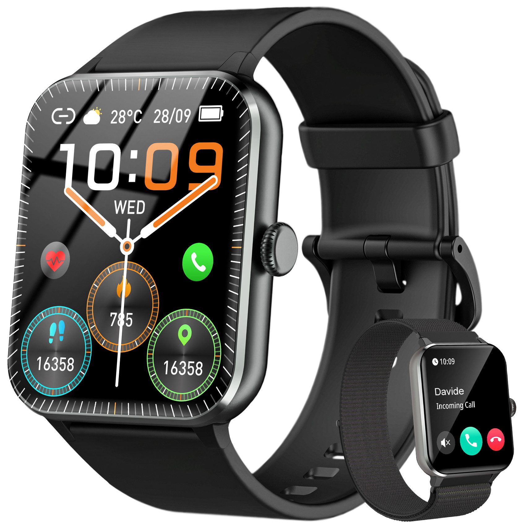 blackview Smartwatch Damen Herren,380+ Zifferblätter,25 Tage Standby,2 Armbänder Smartwatch (1.85 Zoll), 1-tlg., 120+ Sportmodes,Gesundheits-Uhren mit Benachrichtigung,Sprachassistent, Herzfrequenz, SpO2-, Schlafqualität, Schrittzähler,für IOS&und Android