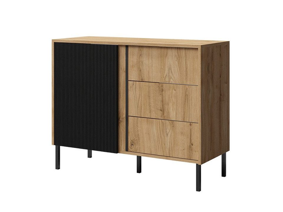 Beautysofa Kommode Moderne, elegante, geräumige Kommode mit Schubladen MIA05 (Möbel aus MDF-Platten), Farbe: Ewige eiche+schwarz