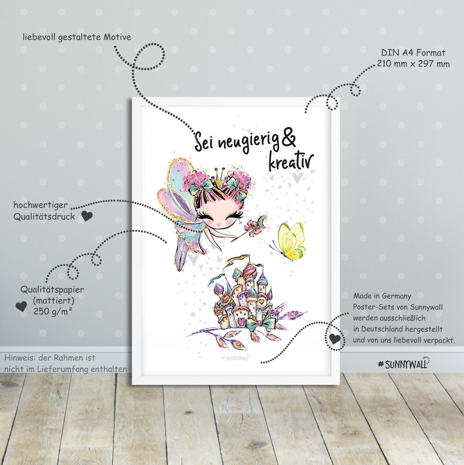 Sunnywall Poster Poster Kinderzimmer Feen mit Spruch (4er Set), Fee (Set, 4 St), ungerahmt