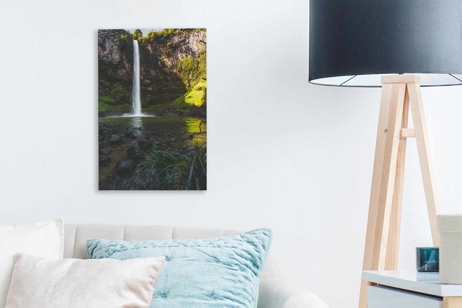 Wasserfall 20x30 Gemälde, St), OneMillionCanvasses® Leinwandbild Bridal Leinwandbild Zackenaufhänger, bespannt fertig Veil (1 cm inkl. Neuseeland,