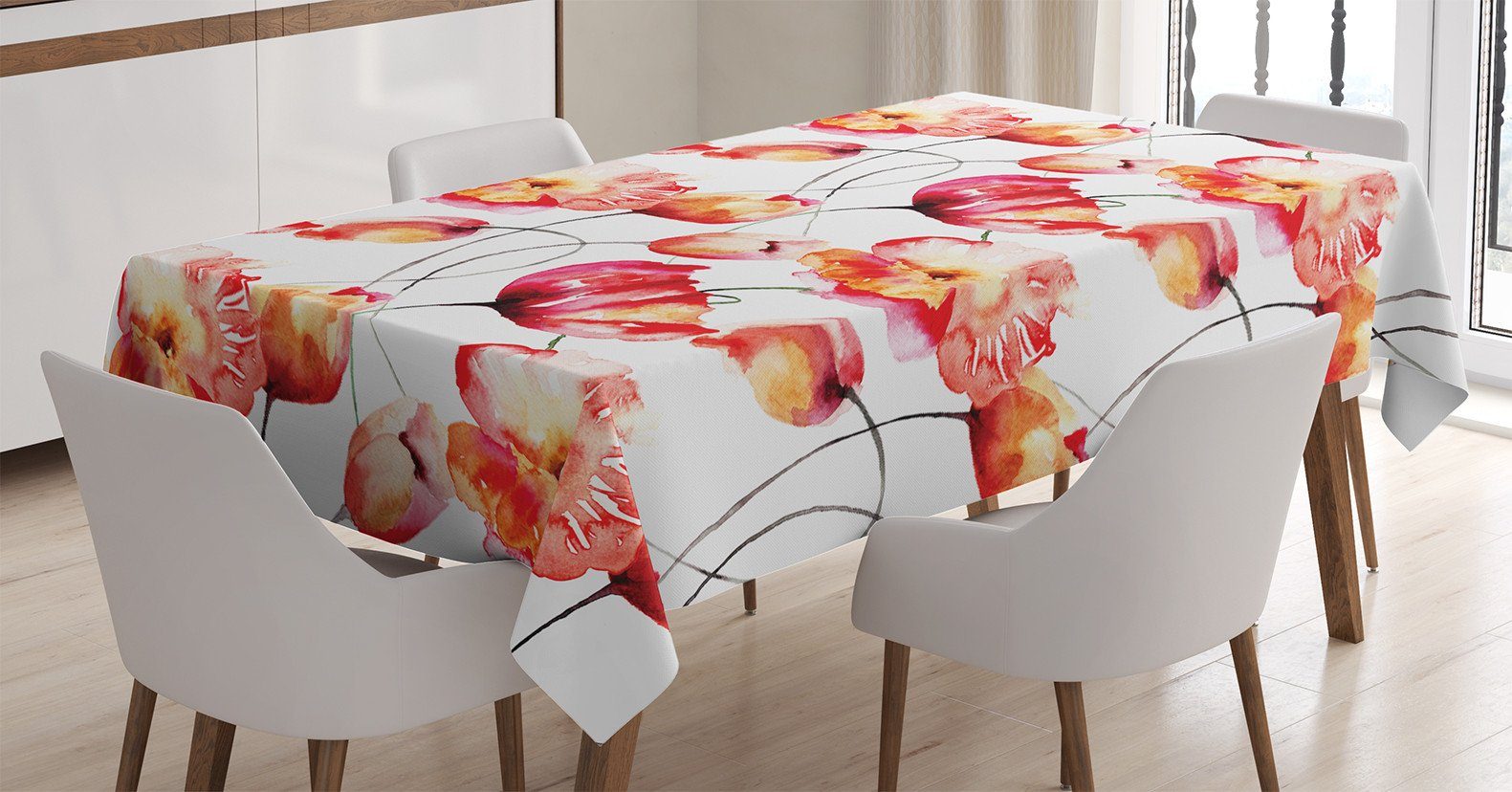 Abakuhaus Tischdecke Waschbar Frühling Farben, den geeignet Farbfest Bereich Für Poppy Klare Tulip Außen Flora