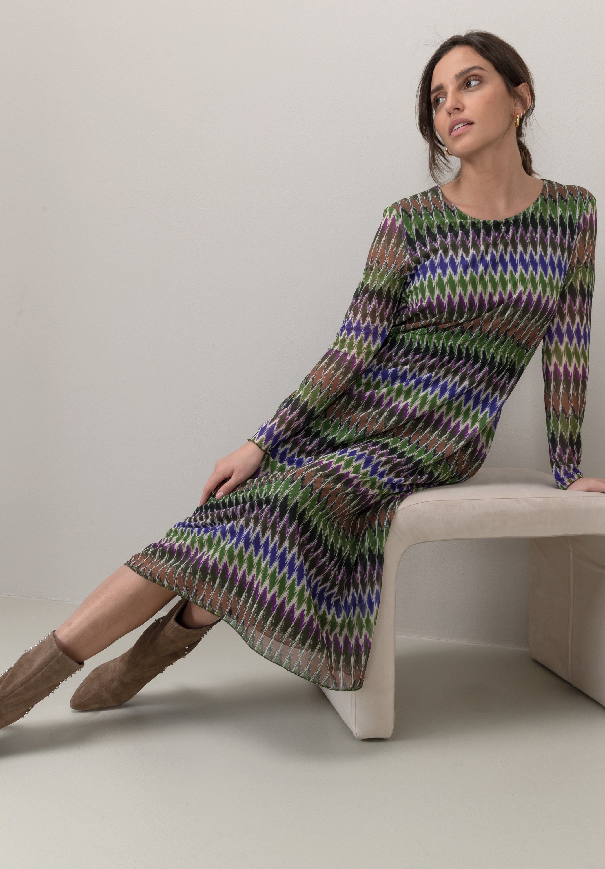 bianca Druckkleid ALDINA in angesagter Midi-Länge und Jersey-Mesh-Mix günstig online kaufen