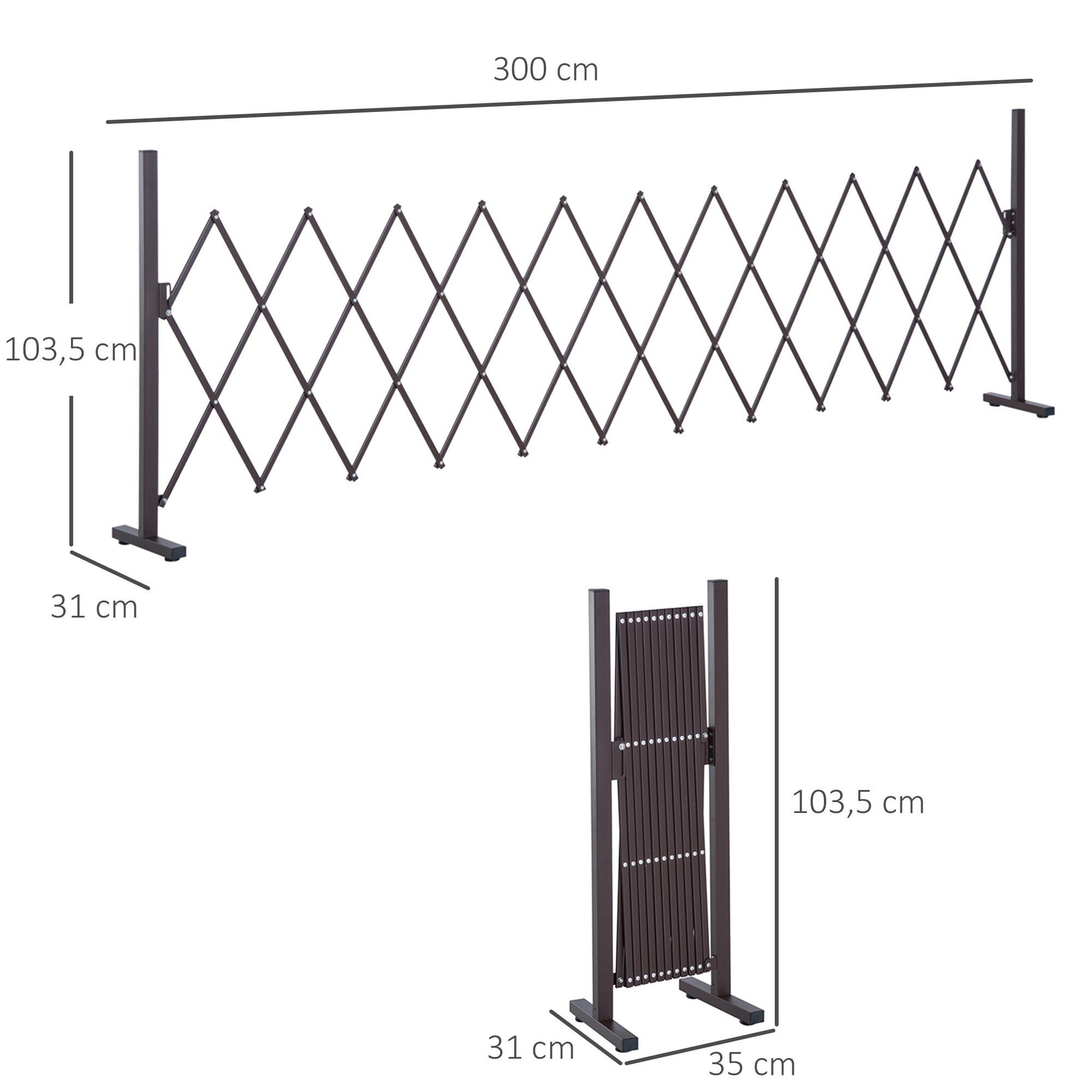 Outsunny Zaun Scherensperre ausziehbar Garten Alu Braun H103,5cm, (Absperrgitter, 1-St., Scherengitter), 35-300cm