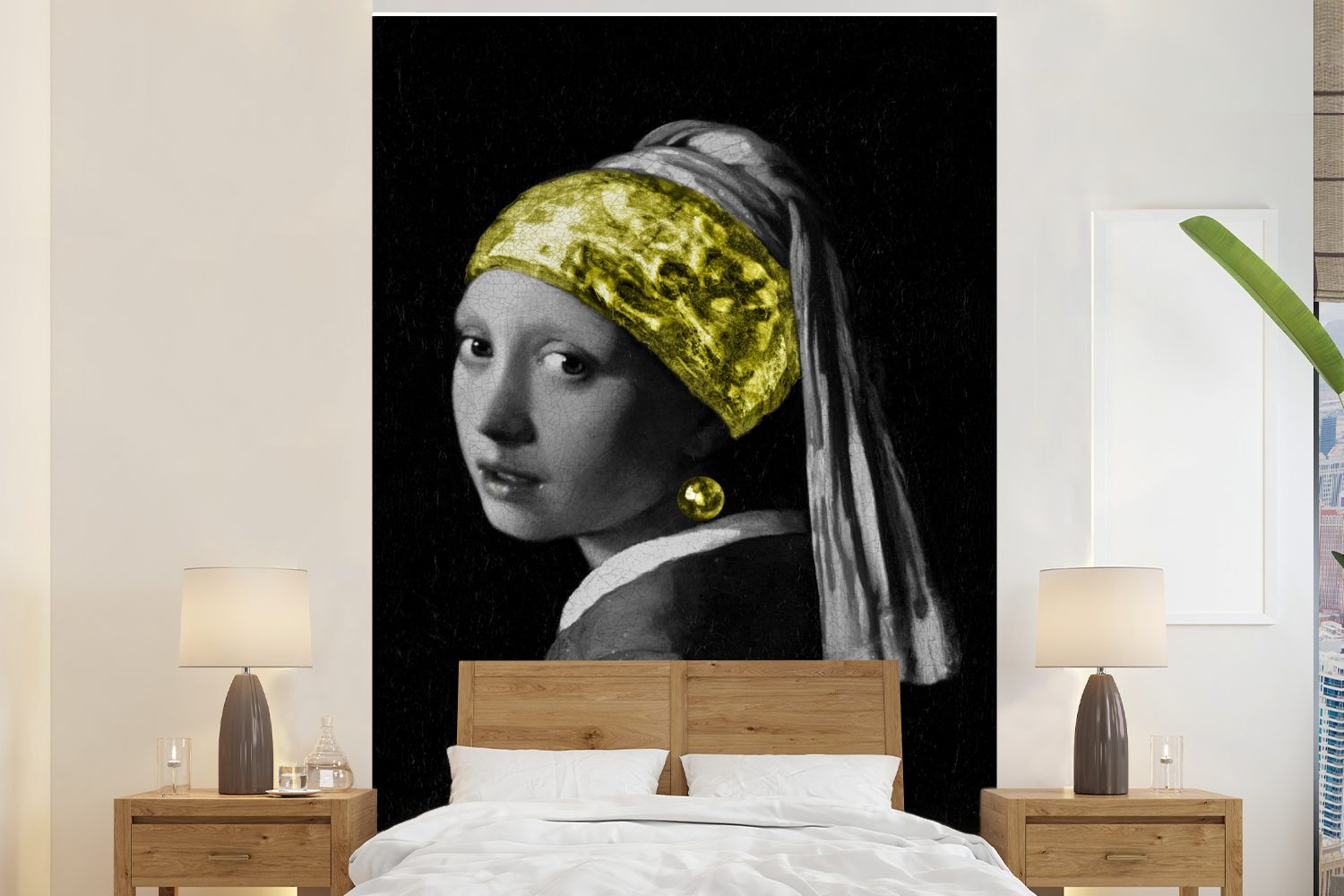 St), mit Montagefertig Wandtapete Gelb, Tapete Matt, bedruckt, MuchoWow (3 Johannes Wohnzimmer, - - für Mädchen einem Perlenohrring Vinyl Fototapete Vermeer