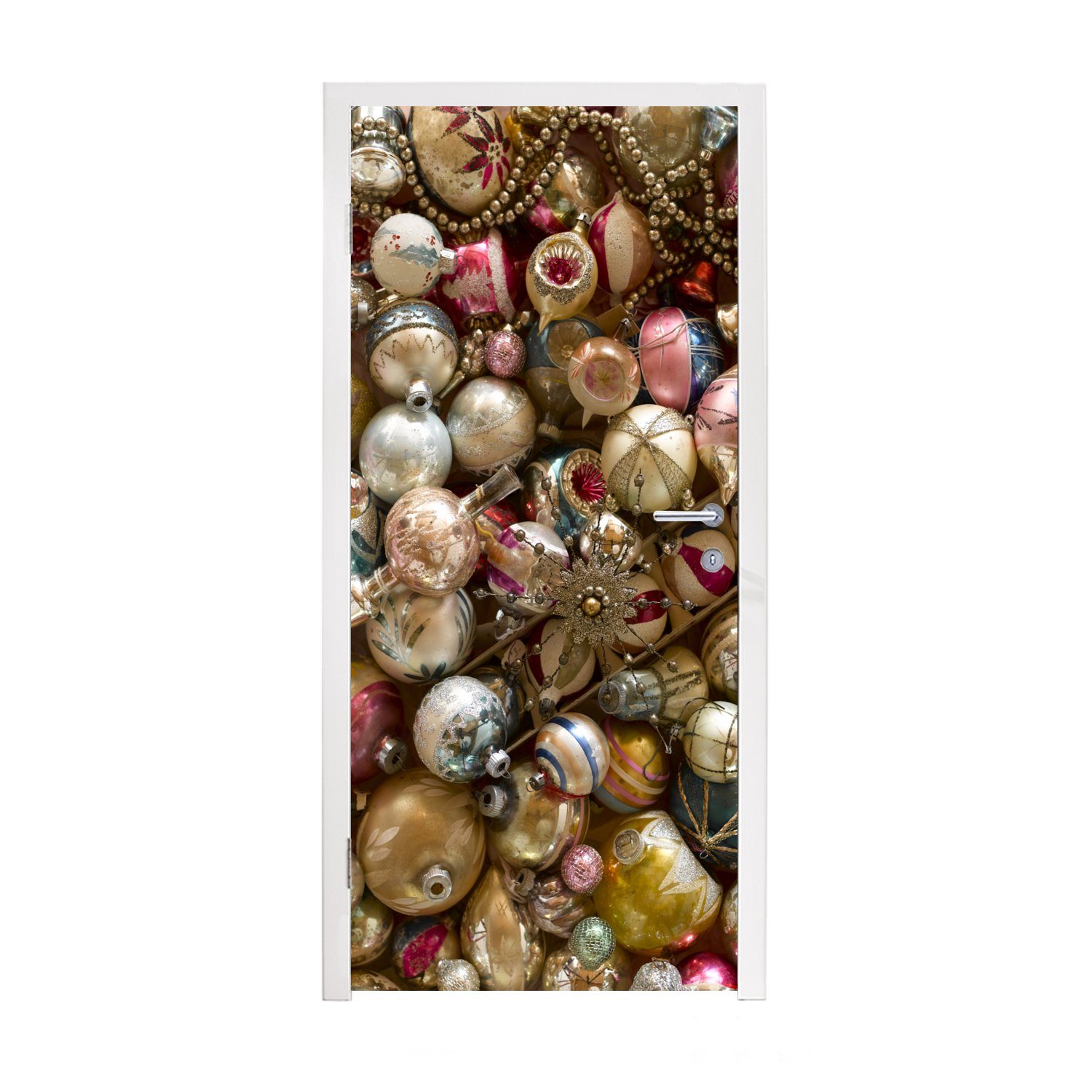 MuchoWow Türtapete Ein Set mit altem Weihnachtsschmuck, Matt, bedruckt, (1 St), Fototapete für Tür, Türaufkleber, 75x205 cm