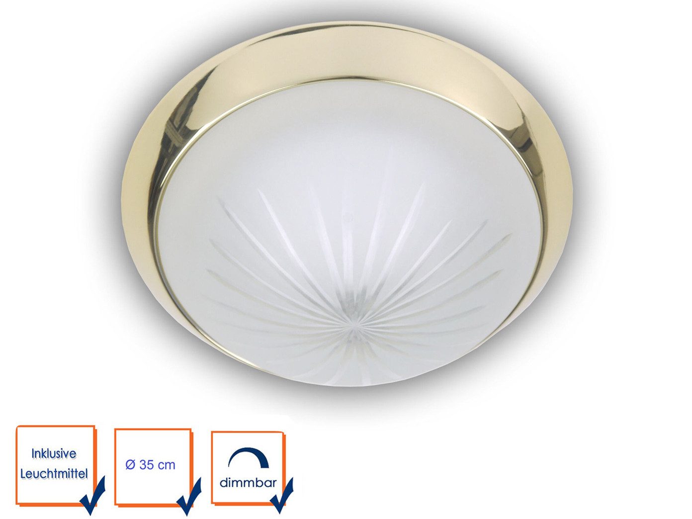 niermann LED Deckenleuchte Schirm Schliff-Glas mit Messing, Ø 35cm, dimmbar, LED wechselbar, Warmweiß, Coole Deckenlampe für Wohnzimmer Decke inklusive E27 LED