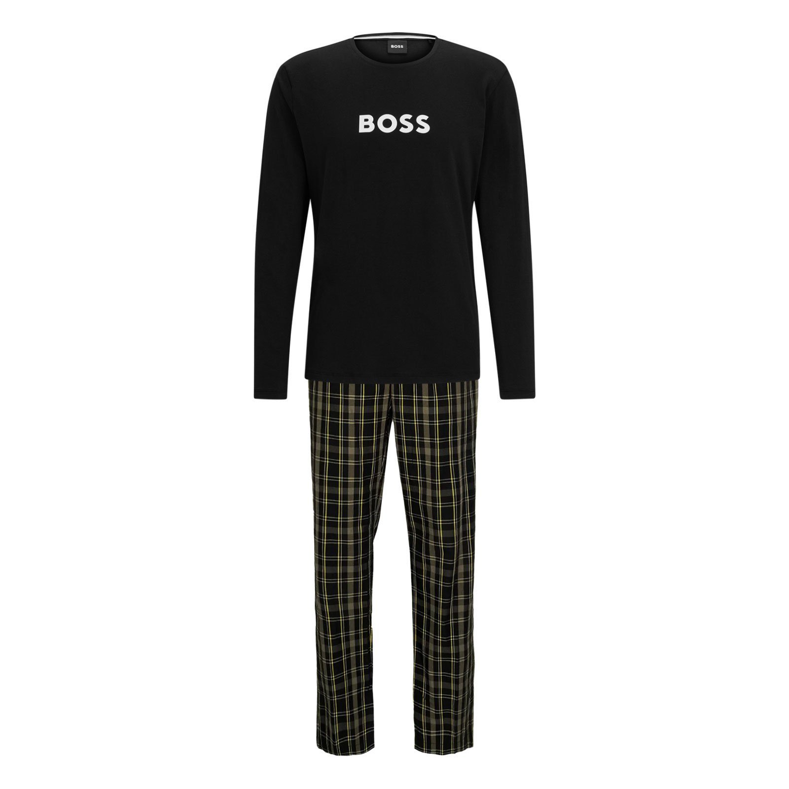 Pyjama BOSS (2 black / Long mit yellow Easy Set tlg) 751 gemusterter Pyjamahose