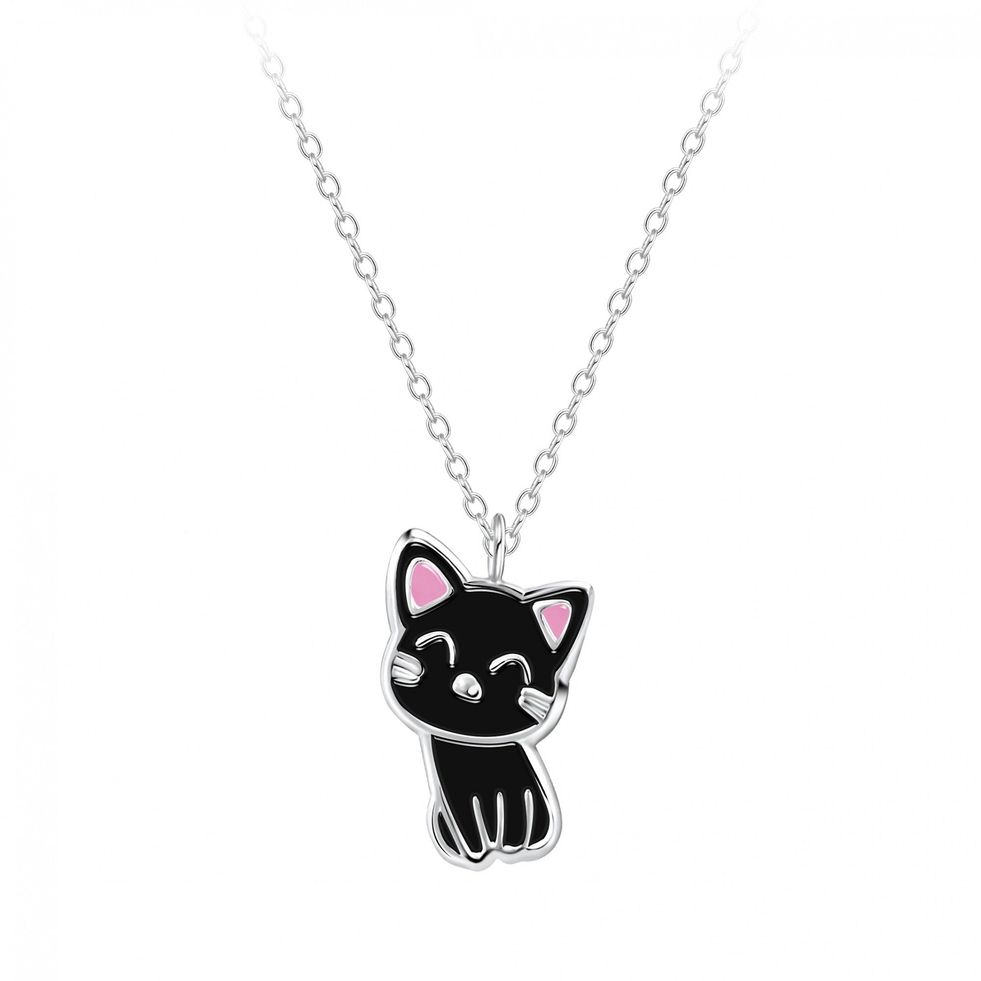 ALEXANDER YORK Kette mit Anhänger KATZE schwarz sitzend, 2-tlg., 925 Sterling Silber