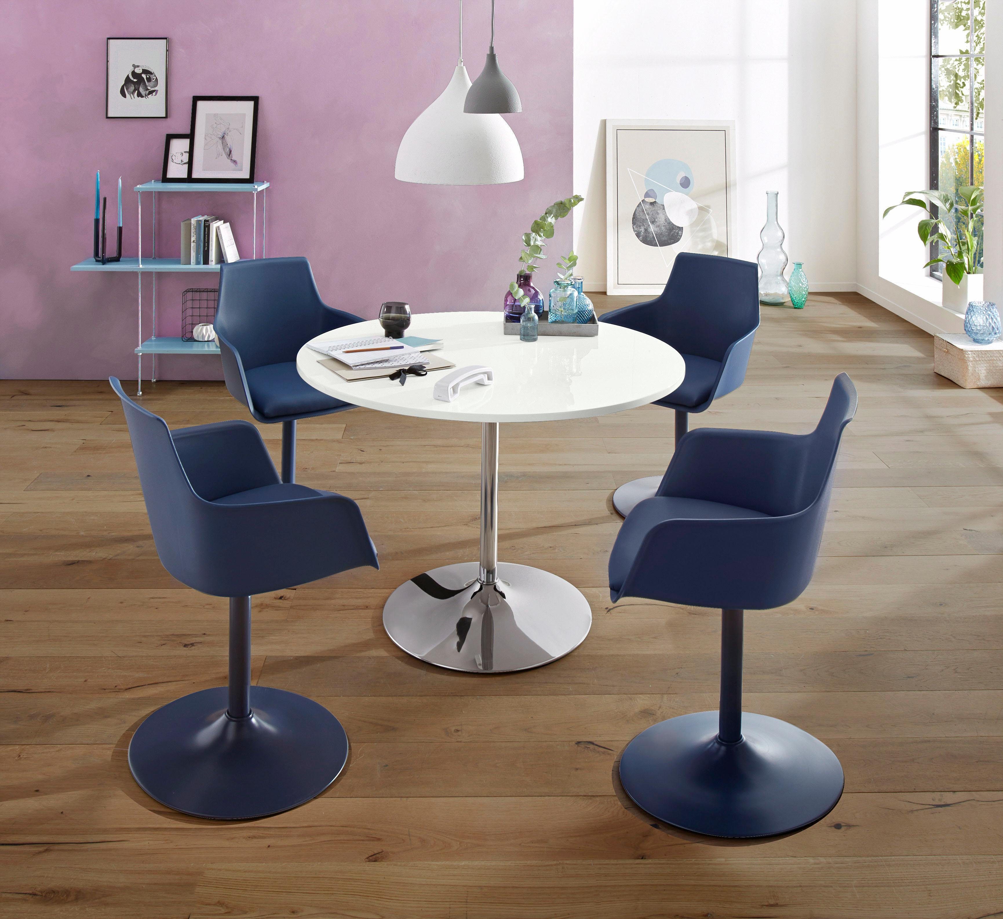 OTTO home Esstisch Trompet, rund, Ø110 cm, Tischplatte weiß Hochglanz, Trompetenfuß, Tulpentisch